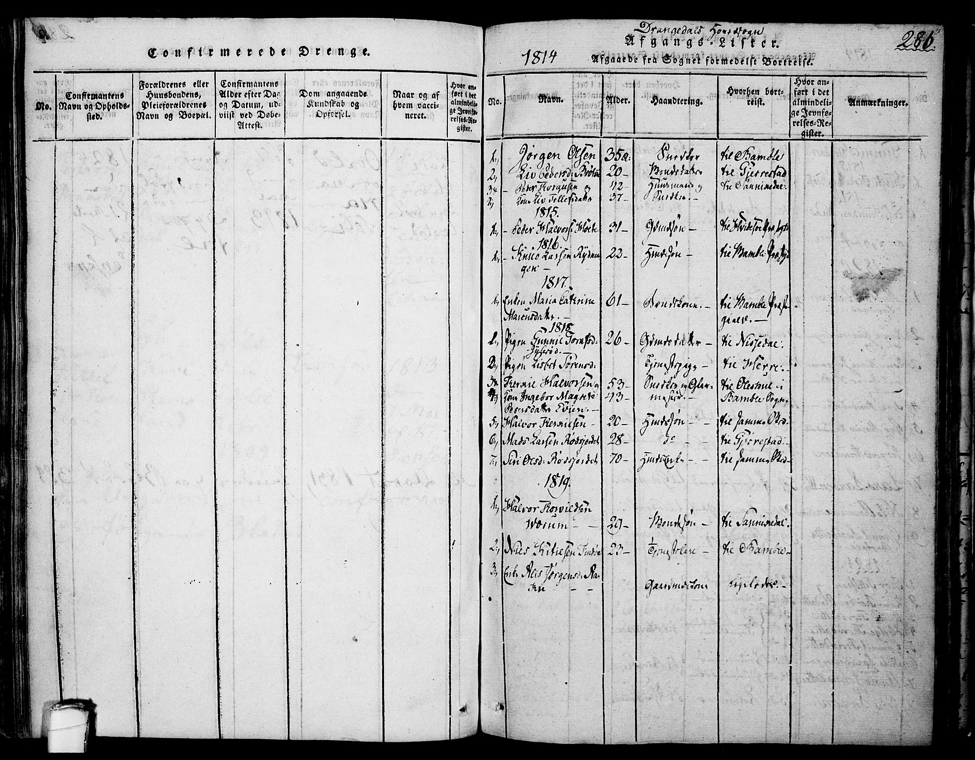 Drangedal kirkebøker, SAKO/A-258/F/Fa/L0005: Parish register (official) no. 5 /1, 1814-1831, p. 286