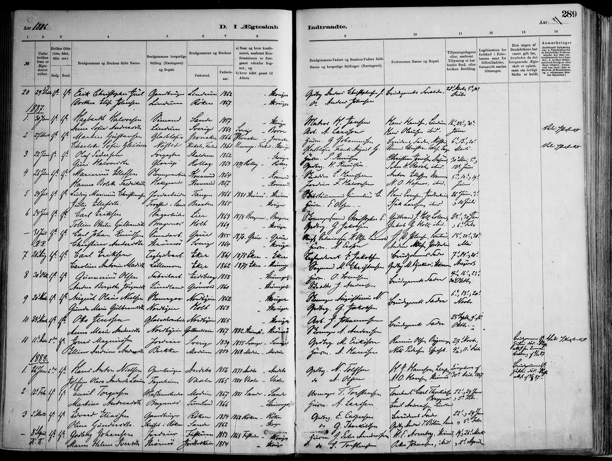 Skoger kirkebøker, AV/SAKO-A-59/F/Fa/L0006: Parish register (official) no. I 6, 1885-1910, p. 289