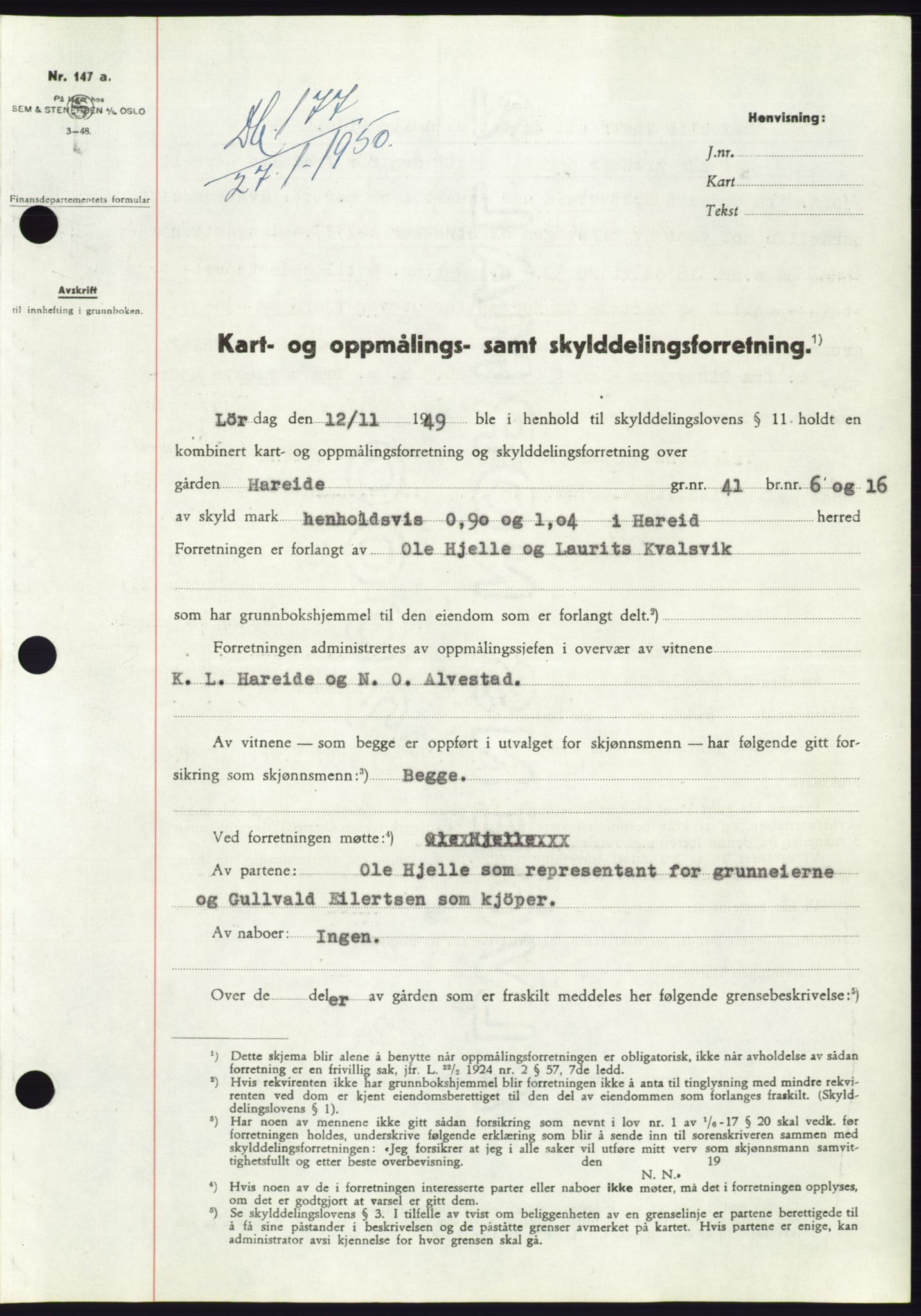 Søre Sunnmøre sorenskriveri, AV/SAT-A-4122/1/2/2C/L0086: Mortgage book no. 12A, 1949-1950, Diary no: : 177/1950