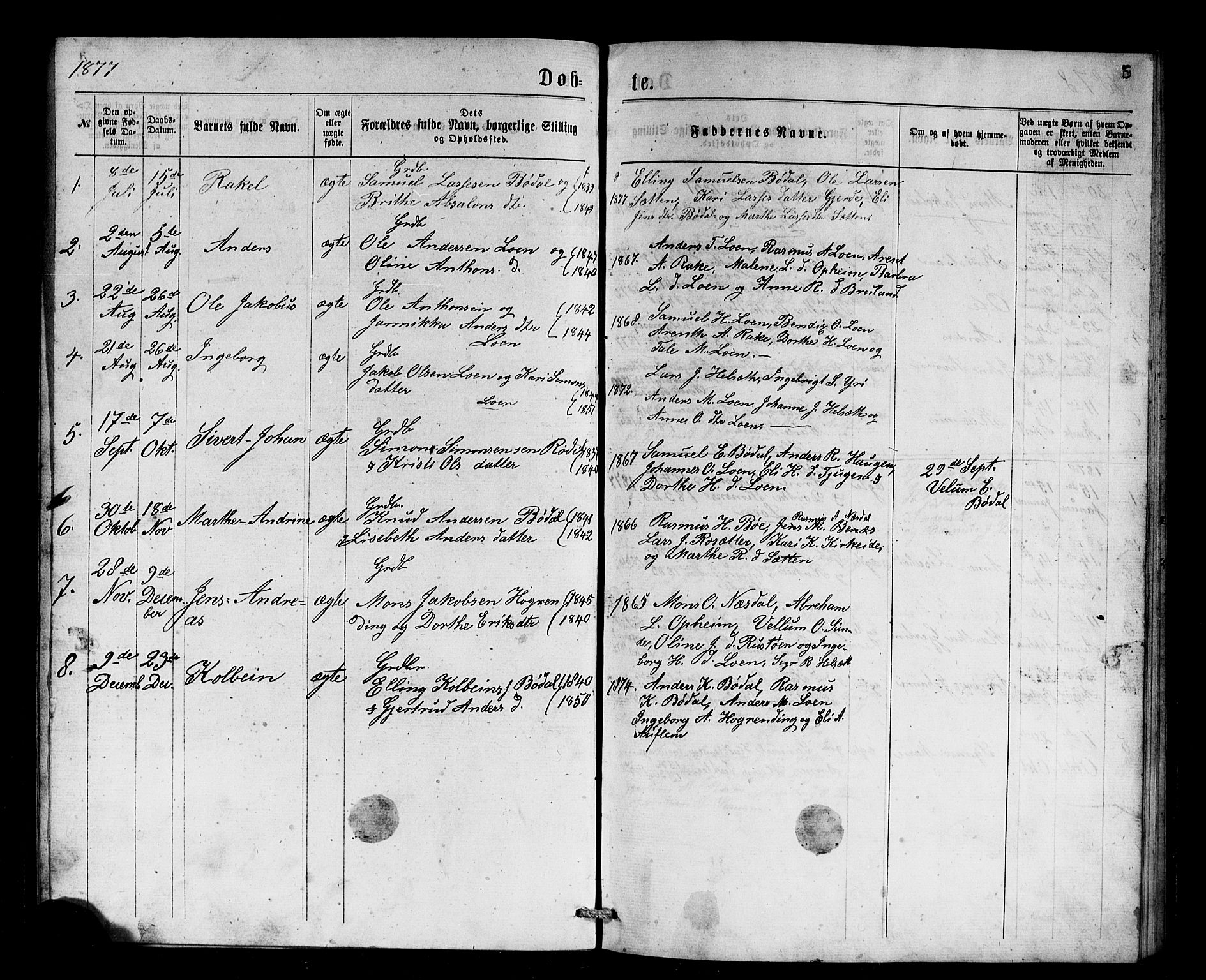 Stryn Sokneprestembete, SAB/A-82501: Parish register (copy) no. B 2, 1877-1881, p. 5