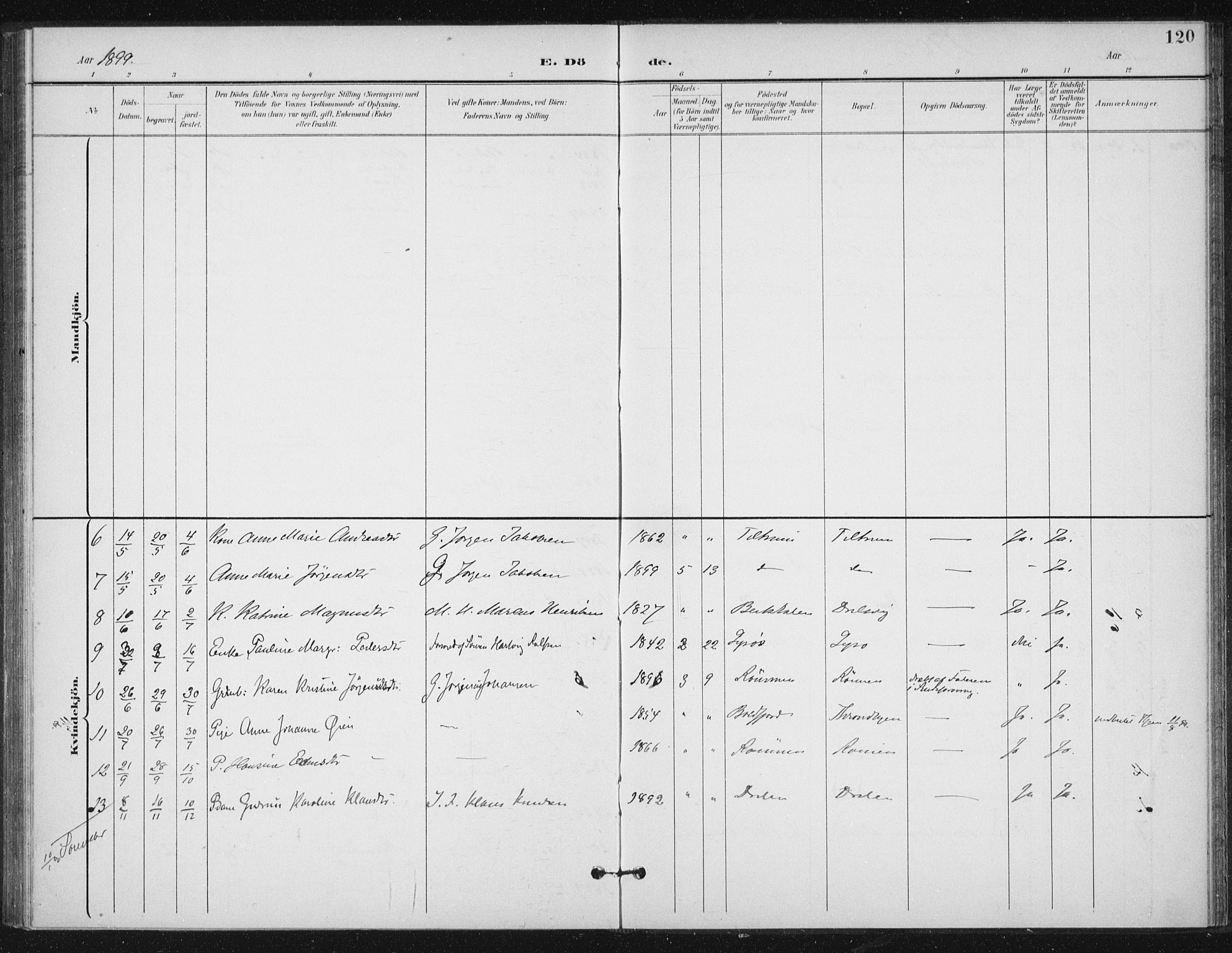 Ministerialprotokoller, klokkerbøker og fødselsregistre - Sør-Trøndelag, SAT/A-1456/654/L0664: Parish register (official) no. 654A02, 1895-1907, p. 120