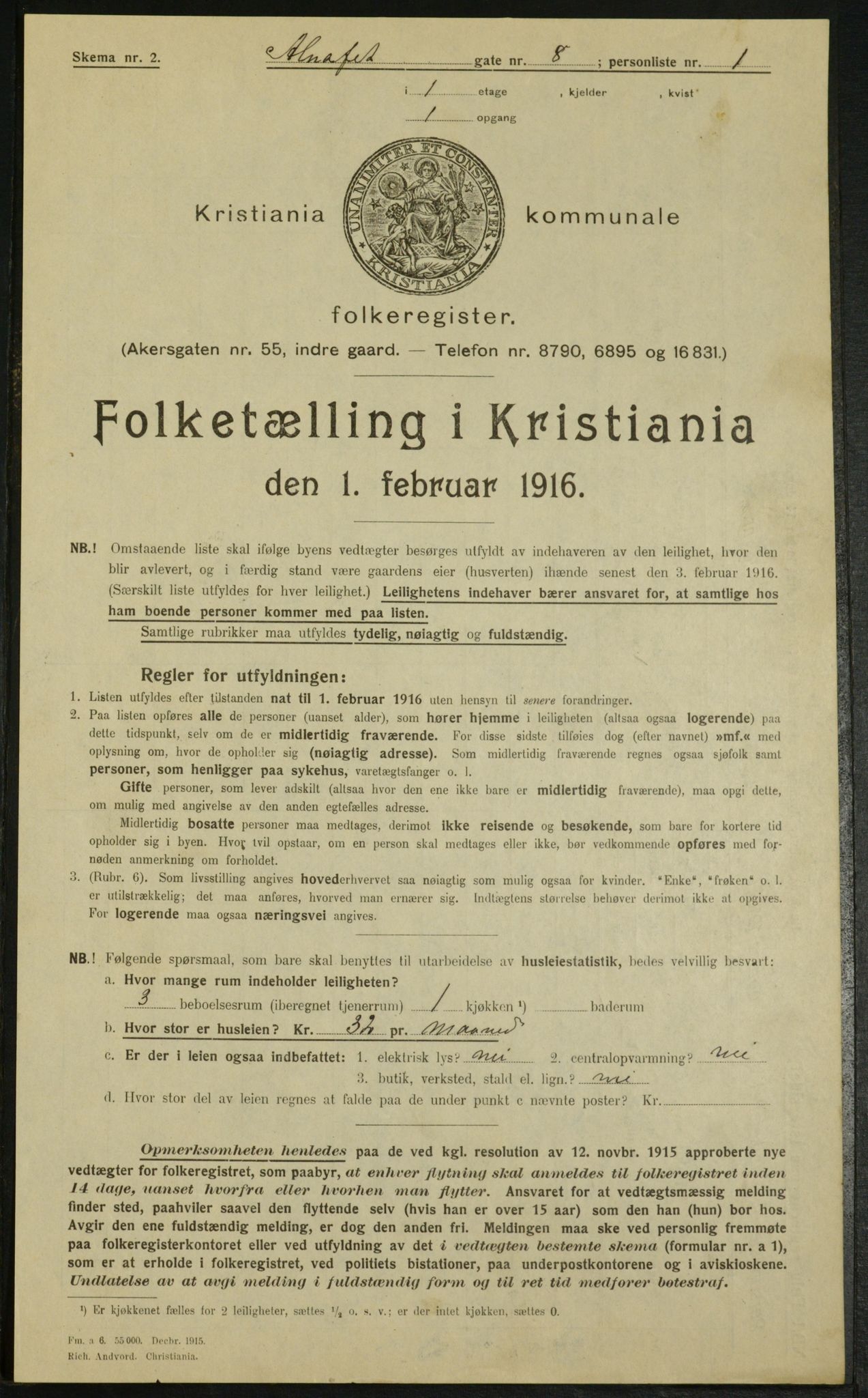 OBA, Municipal Census 1916 for Kristiania, 1916, p. 1119