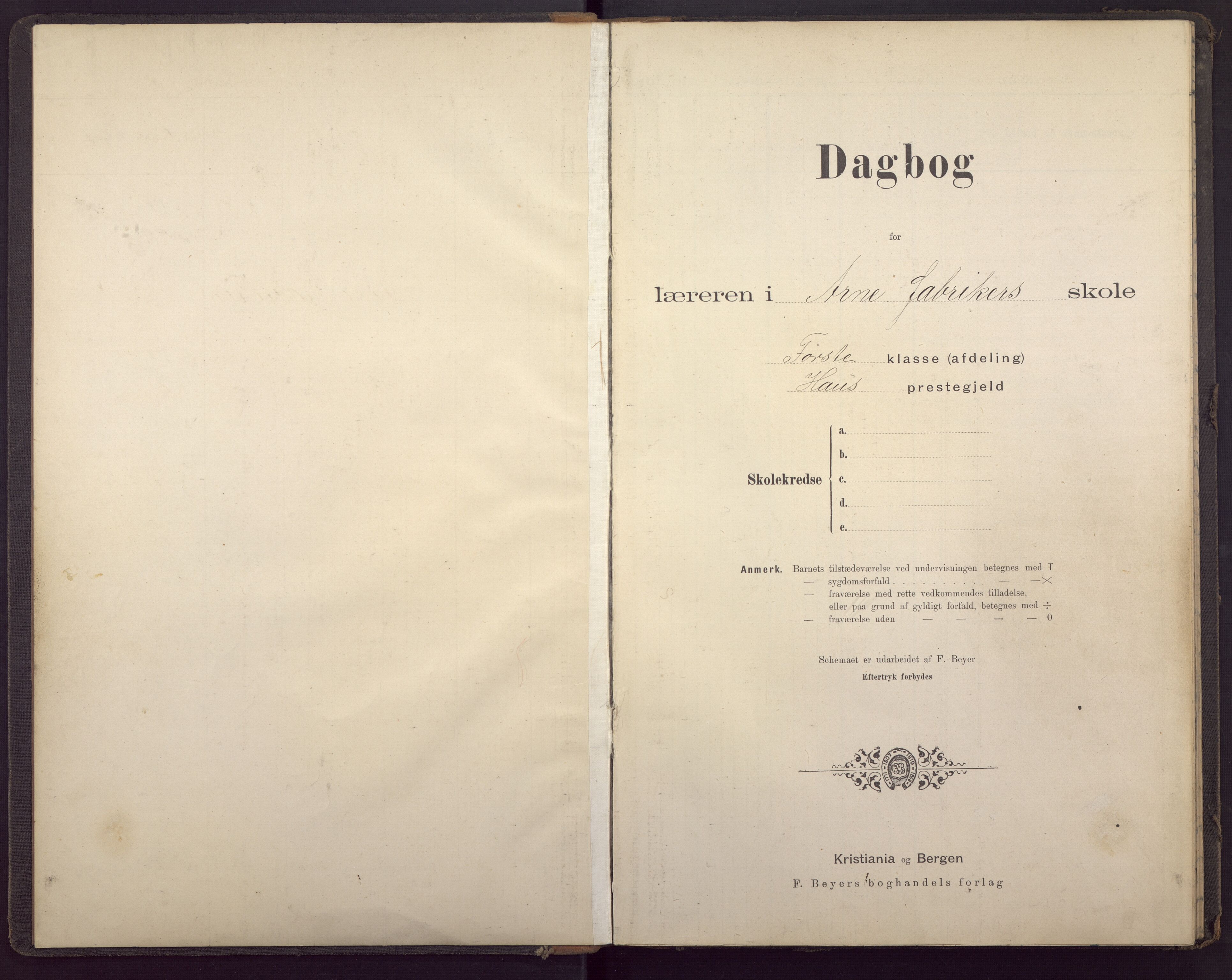 Ytre Arna skole, BBA/A-2528/J/Ja/L0007: Dagbok 1. klasse, 1893-1911