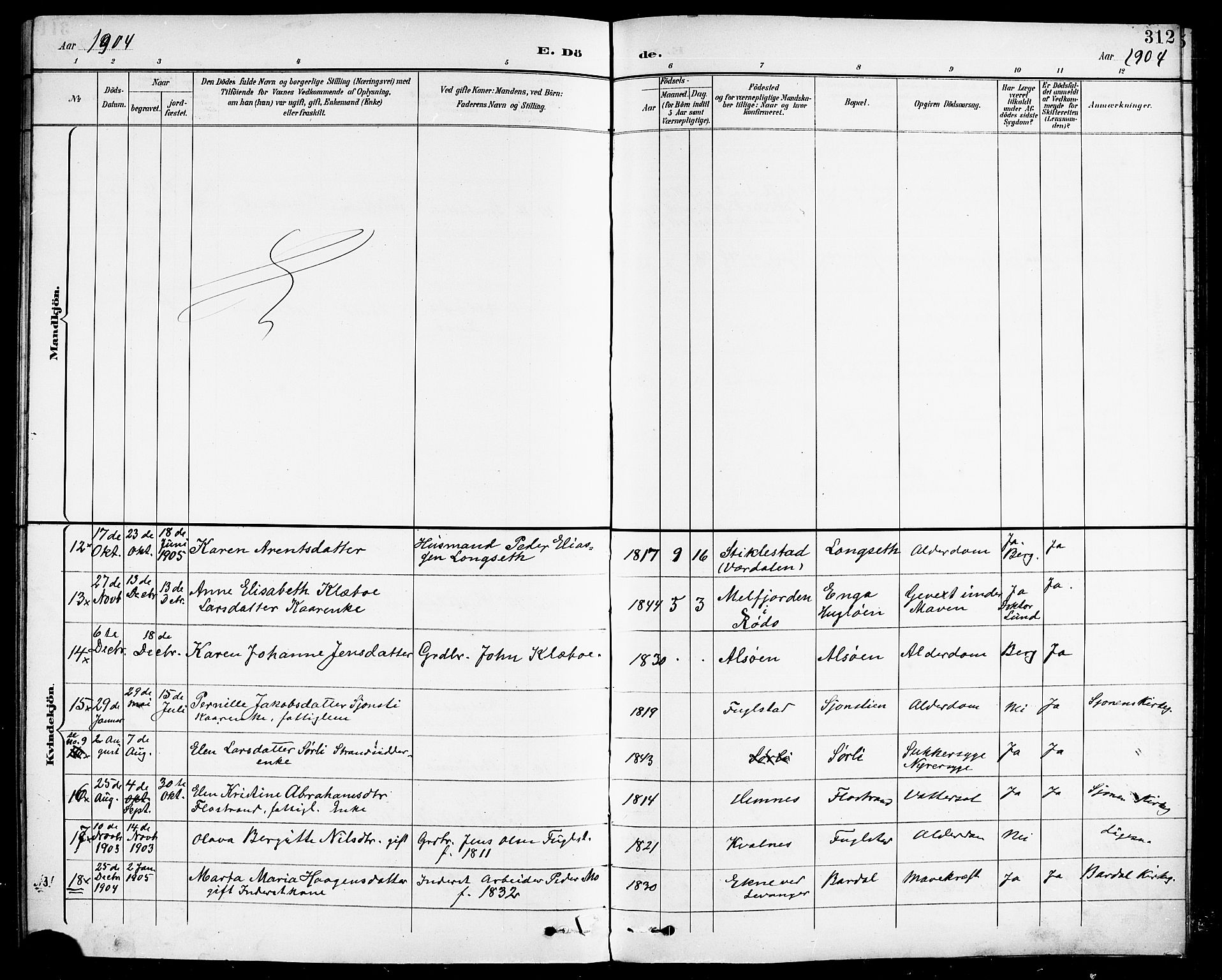 Ministerialprotokoller, klokkerbøker og fødselsregistre - Nordland, AV/SAT-A-1459/838/L0559: Parish register (copy) no. 838C06, 1893-1910, p. 312