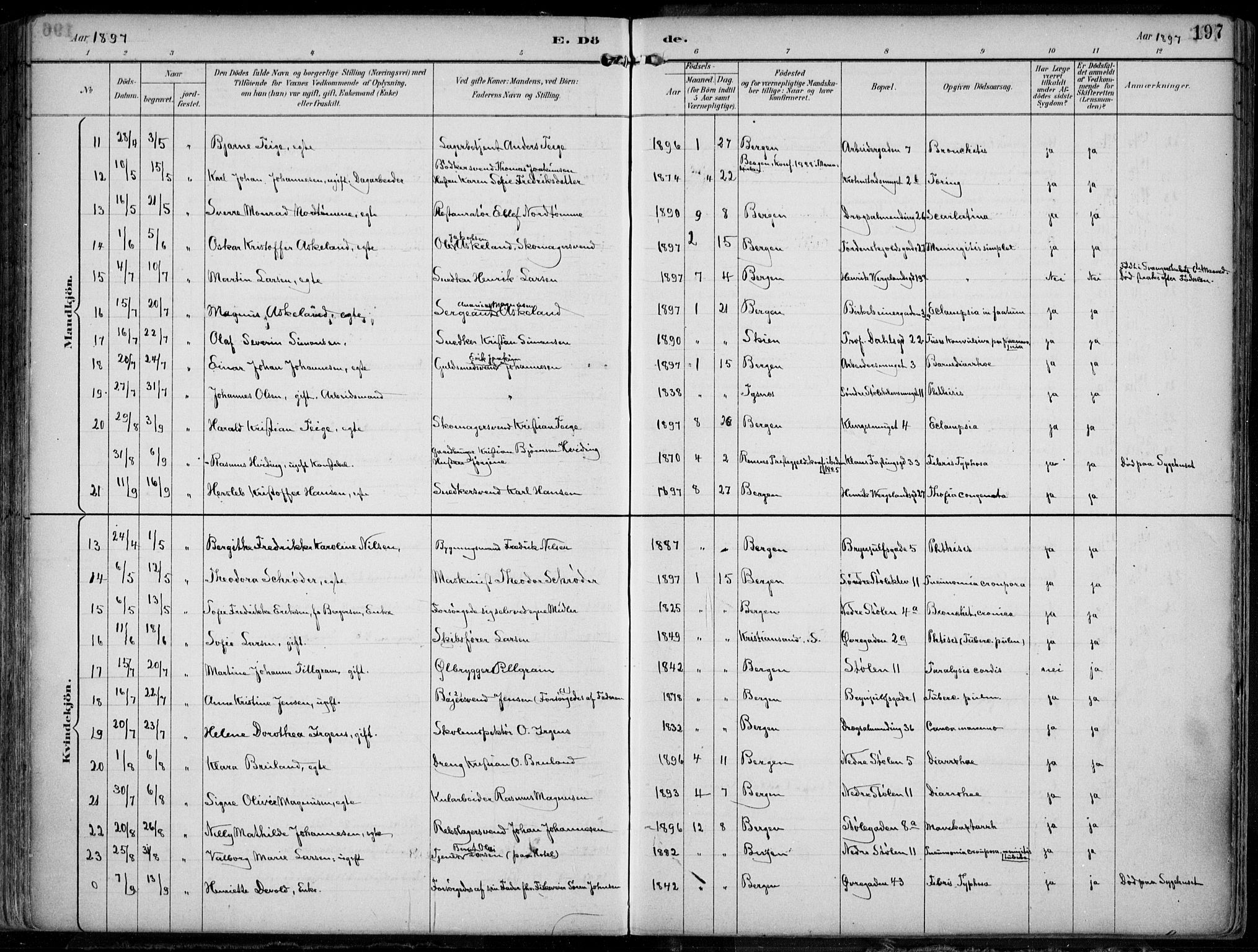 Mariakirken Sokneprestembete, AV/SAB-A-76901/H/Hab/L0005: Parish register (copy) no. A 5, 1893-1913, p. 197