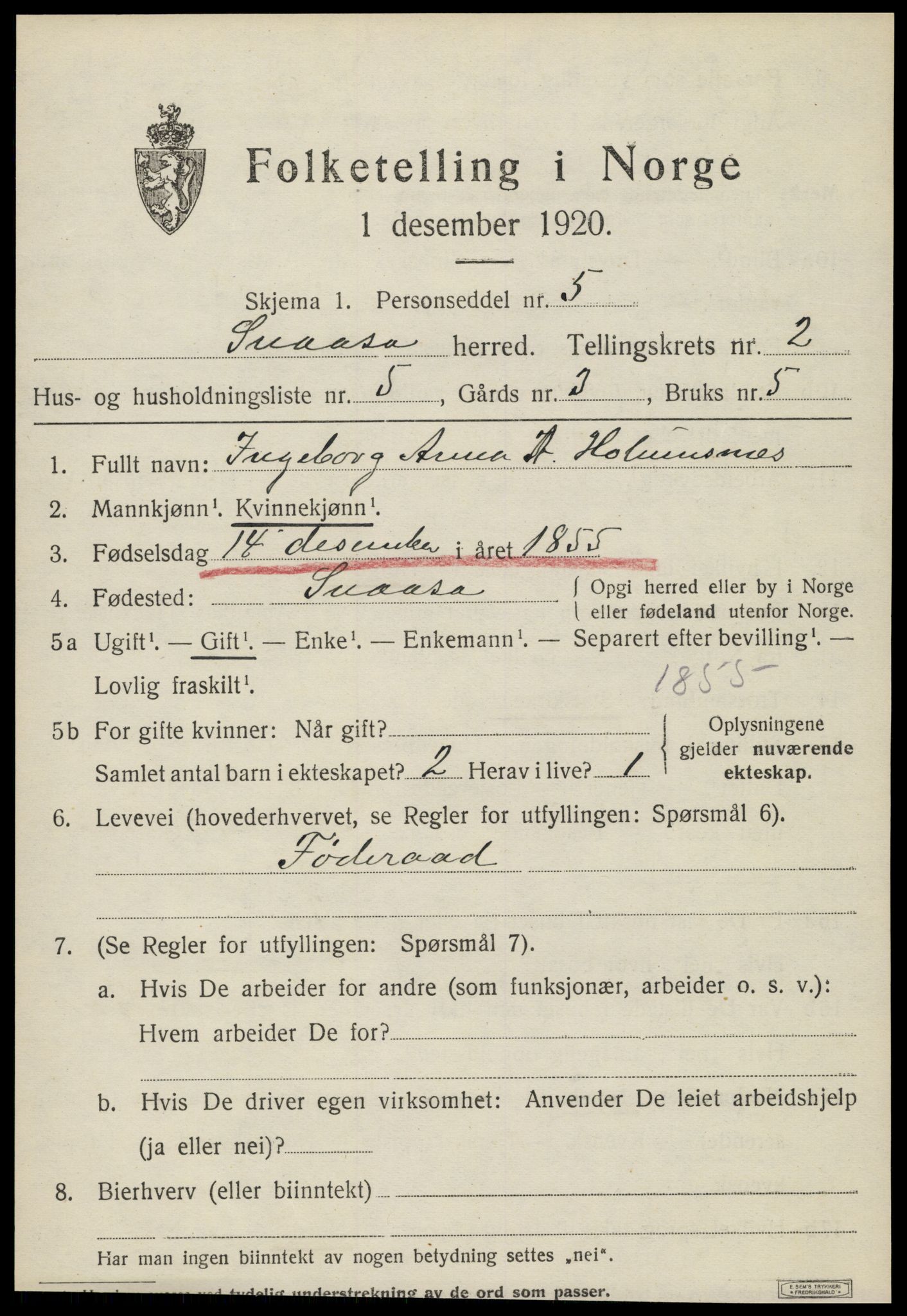SAT, 1920 census for Snåsa, 1920, p. 1236