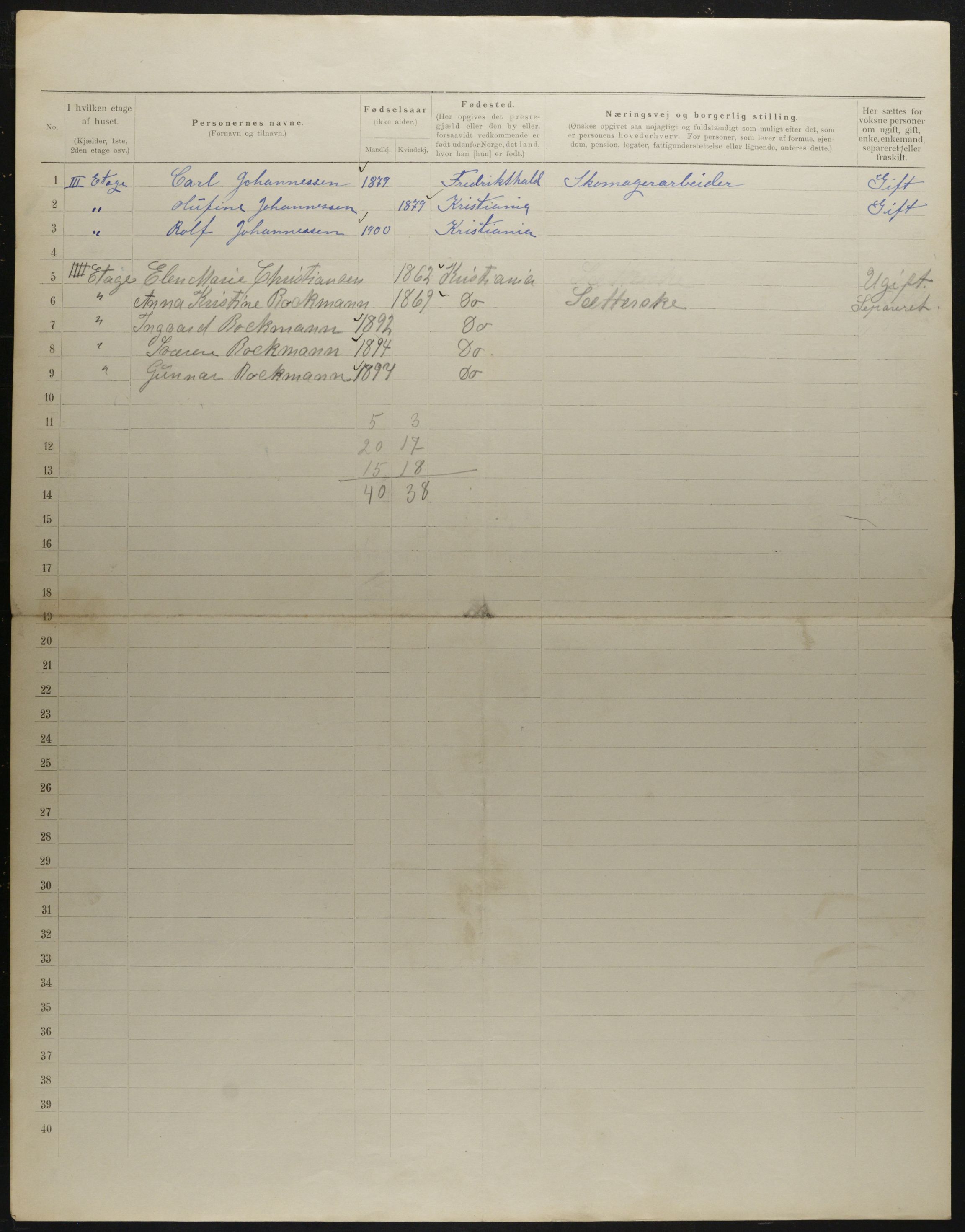 OBA, Municipal Census 1901 for Kristiania, 1901, p. 3183