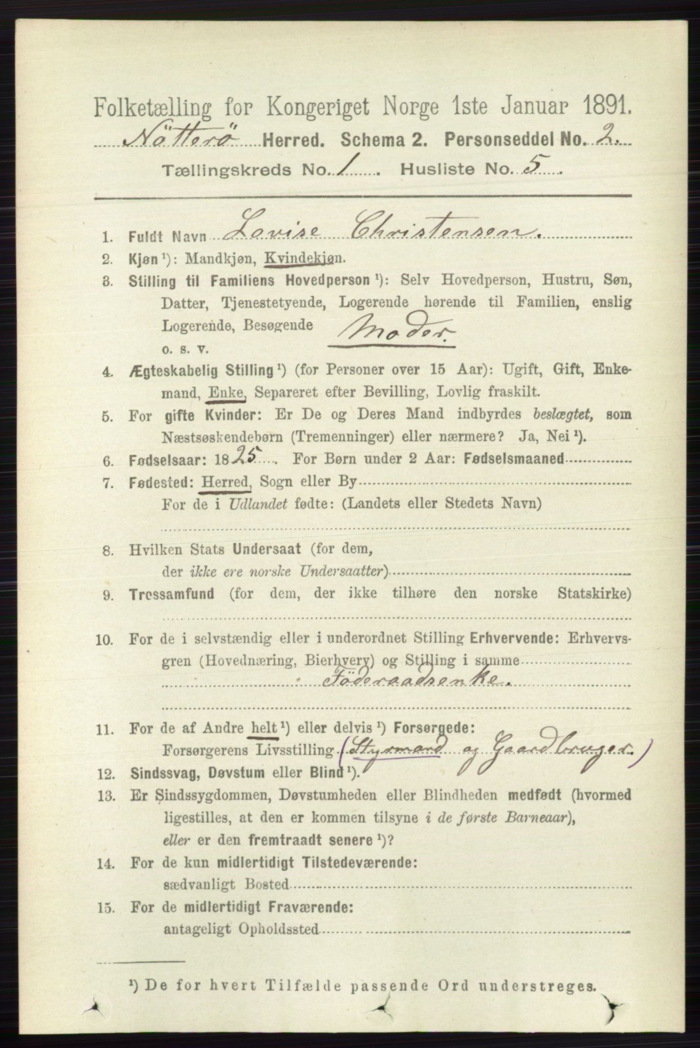 RA, 1891 census for 0722 Nøtterøy, 1891, p. 168