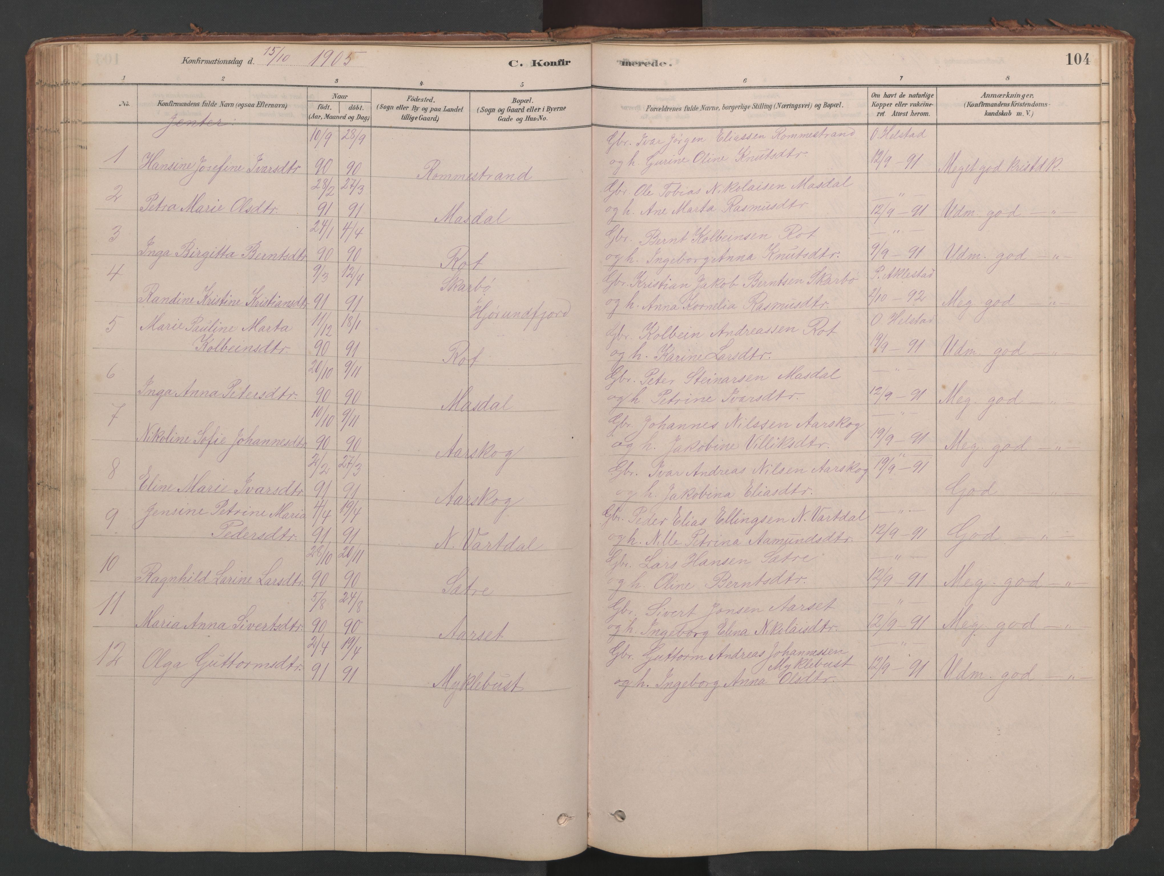 Ministerialprotokoller, klokkerbøker og fødselsregistre - Møre og Romsdal, AV/SAT-A-1454/514/L0201: Parish register (copy) no. 514C01, 1878-1919, p. 104