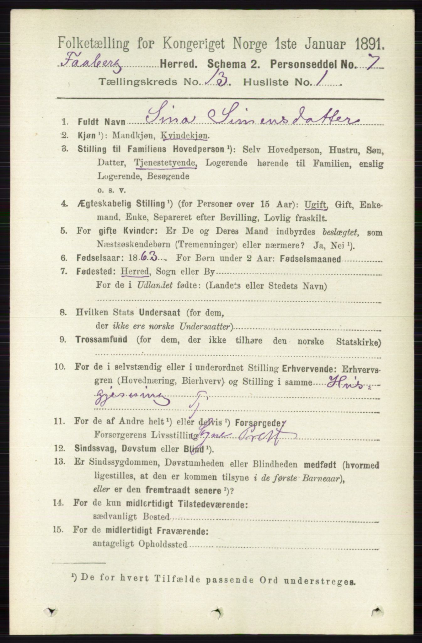 RA, 1891 census for 0524 Fåberg, 1891, p. 5251