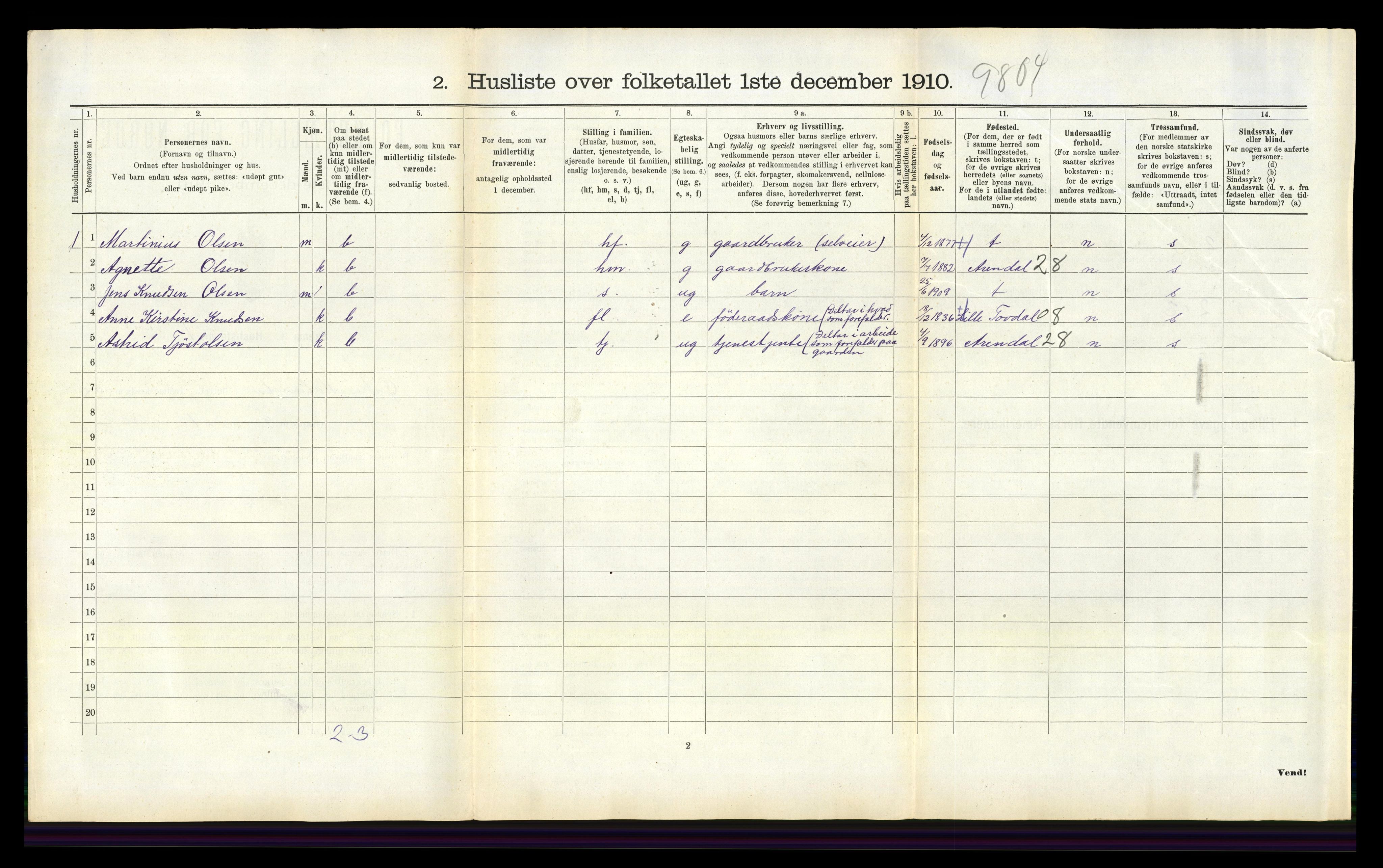 RA, 1910 census for Austre Moland, 1910, p. 473