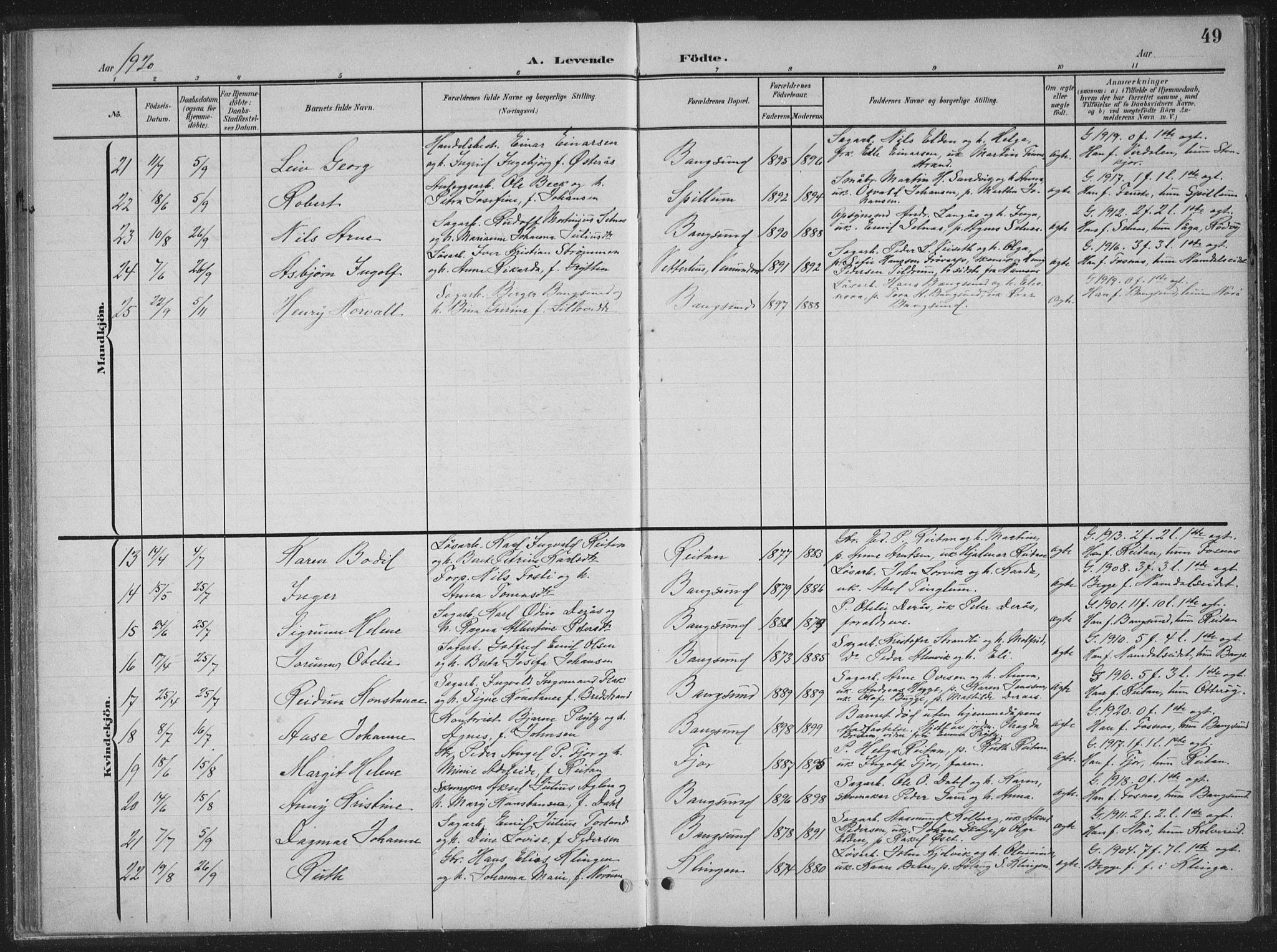 Ministerialprotokoller, klokkerbøker og fødselsregistre - Nord-Trøndelag, SAT/A-1458/770/L0591: Parish register (copy) no. 770C02, 1902-1940, p. 49