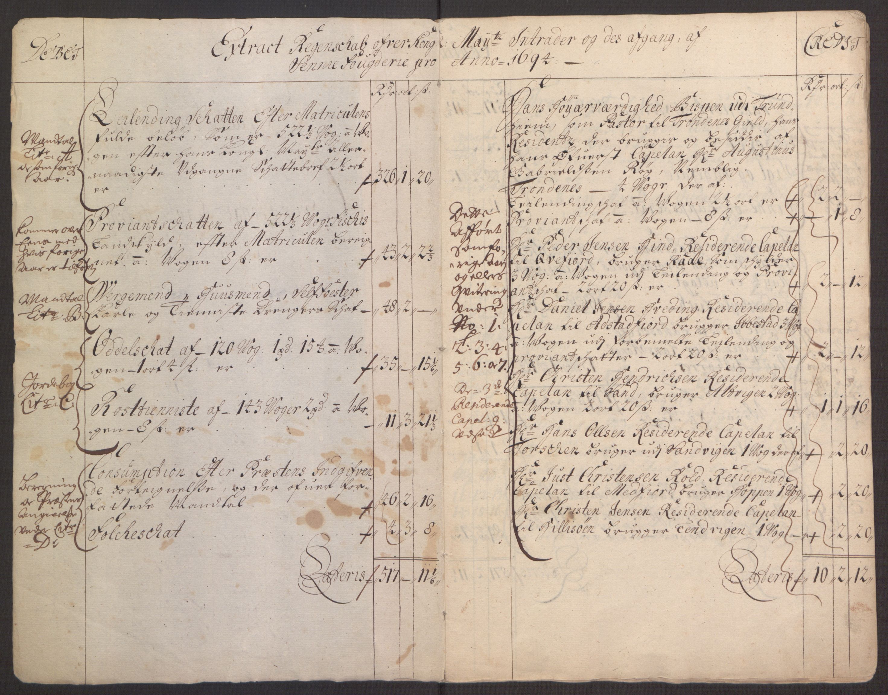 Rentekammeret inntil 1814, Reviderte regnskaper, Fogderegnskap, RA/EA-4092/R68/L4753: Fogderegnskap Senja og Troms, 1694-1696, p. 5
