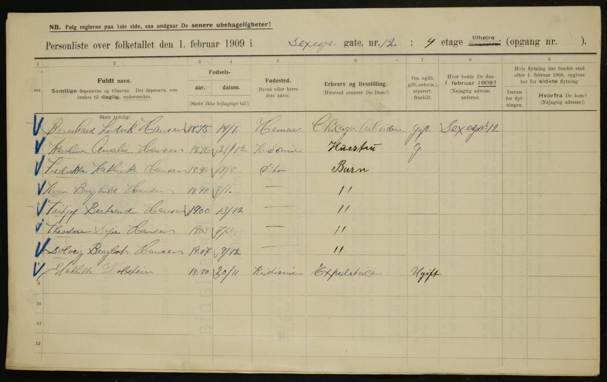 OBA, Municipal Census 1909 for Kristiania, 1909, p. 86023