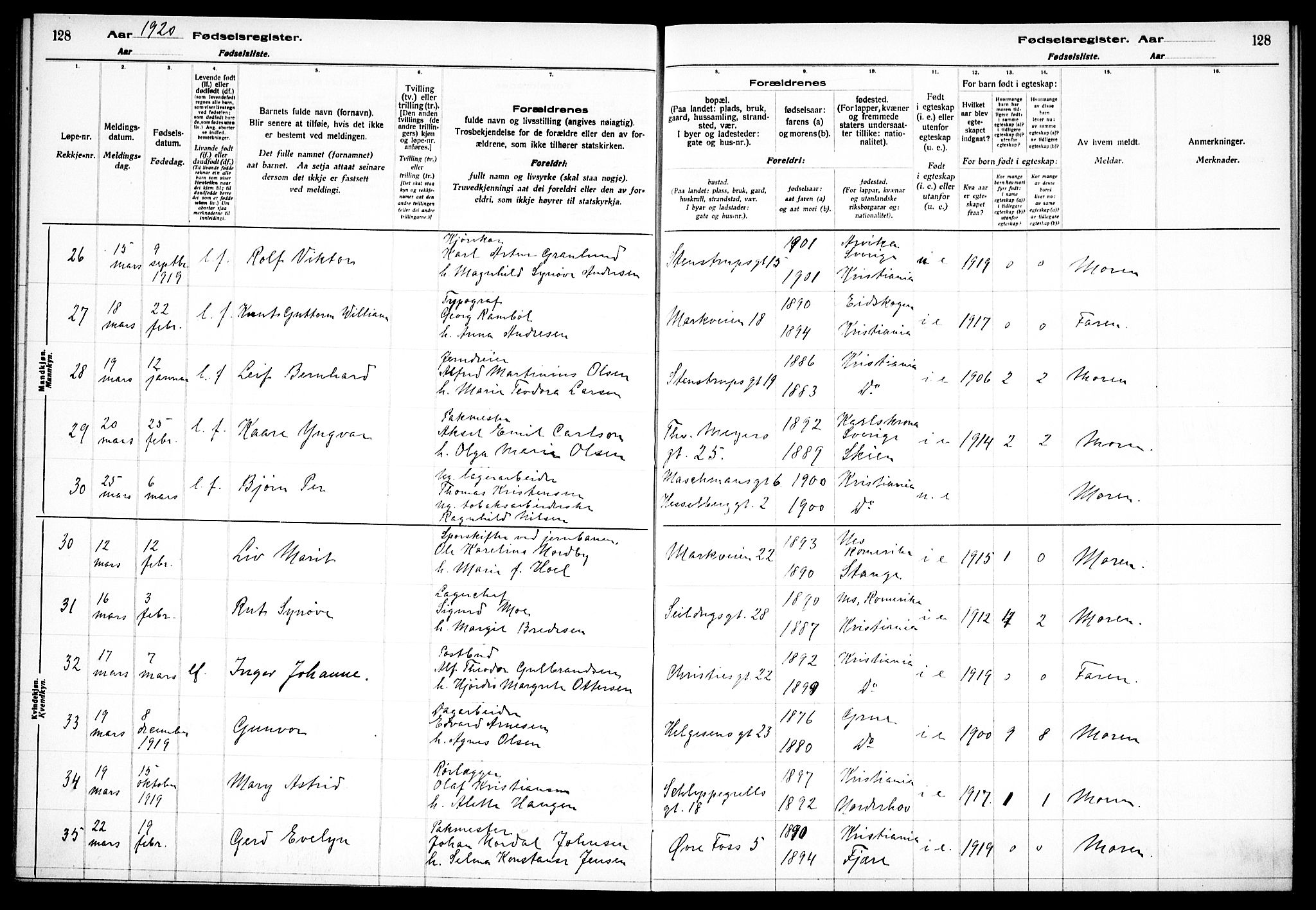 Paulus prestekontor Kirkebøker, AV/SAO-A-10871/J/Ja/L0001: Birth register no. 1, 1916-1923, p. 128