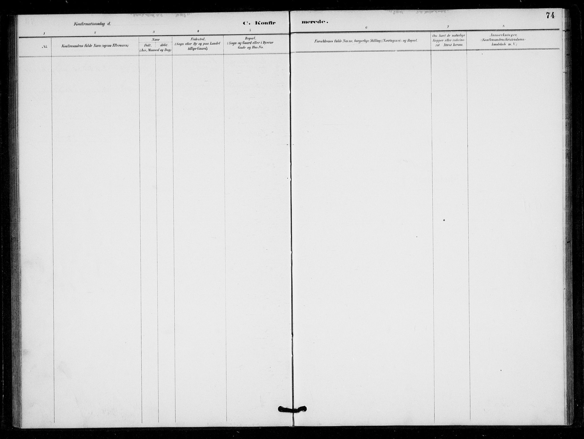 Bygland sokneprestkontor, SAK/1111-0006/F/Fa/Fad/L0001: Parish register (official) no. A 1, 1885-1906, p. 74