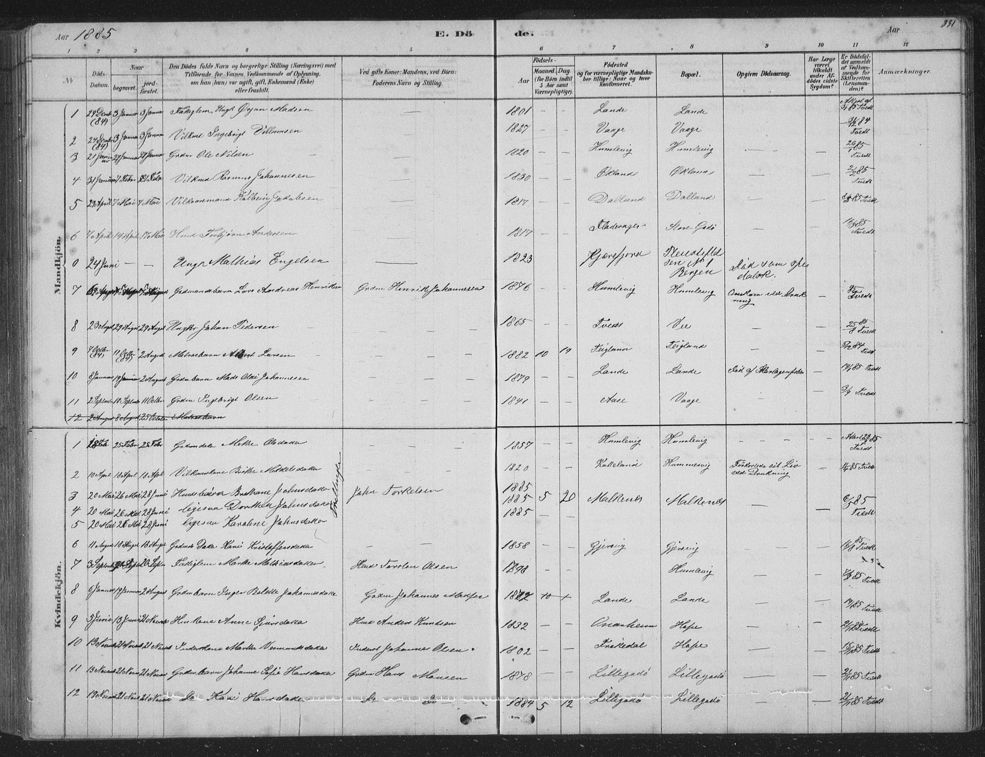 Tysnes sokneprestembete, SAB/A-78601/H/Hab: Parish register (copy) no. B 2, 1878-1918, p. 331