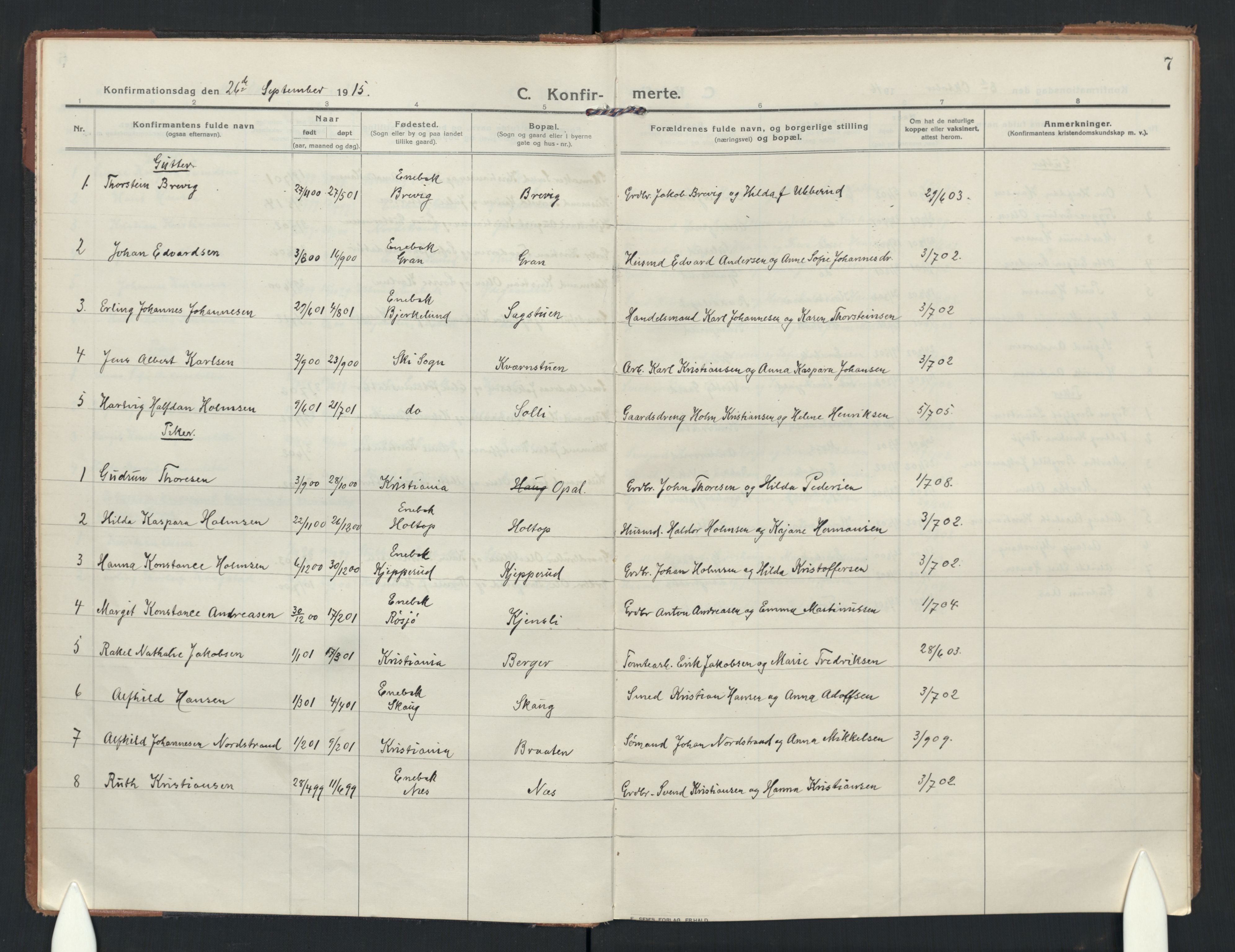 Enebakk prestekontor Kirkebøker, AV/SAO-A-10171c/F/Fb/L0004: Parish register (official) no. II 4, 1912-1958, p. 7