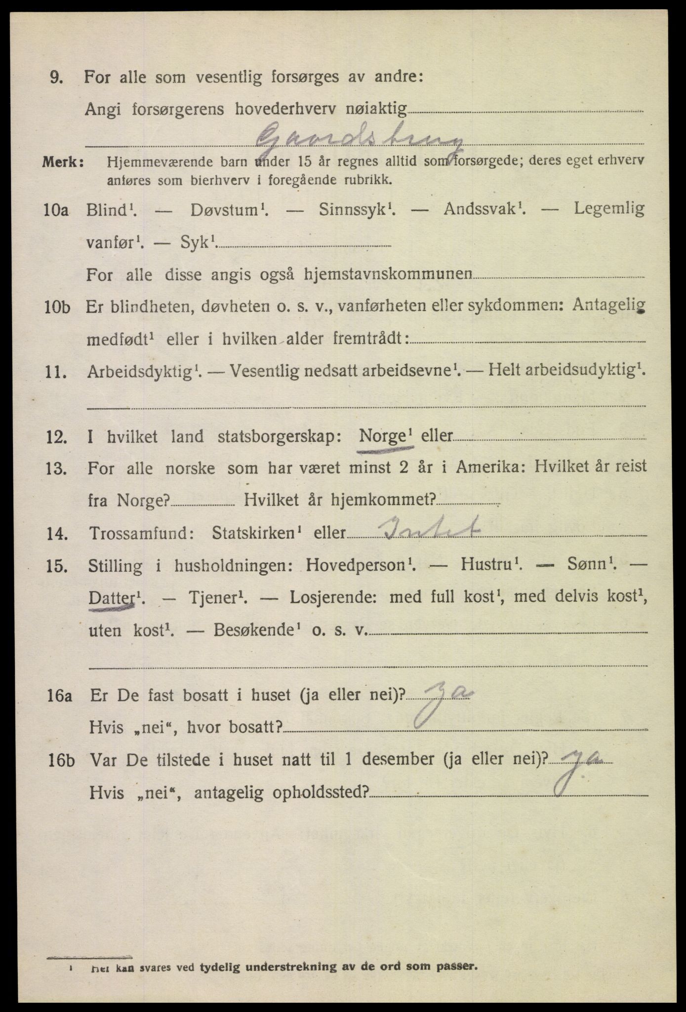 SAK, 1920 census for Tonstad, 1920, p. 337