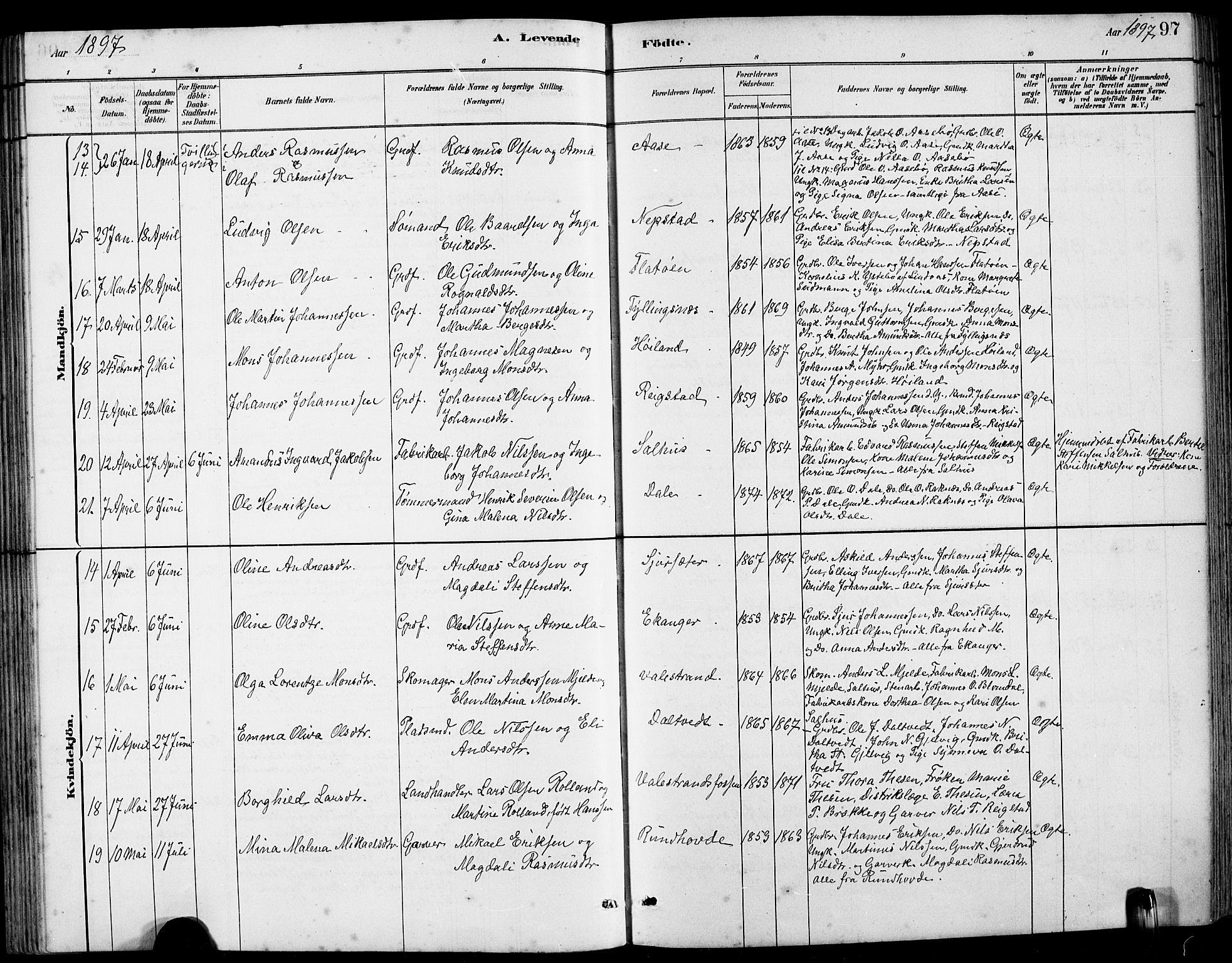 Hamre sokneprestembete, AV/SAB-A-75501/H/Ha/Hab: Parish register (copy) no. B 3, 1881-1898, p. 97
