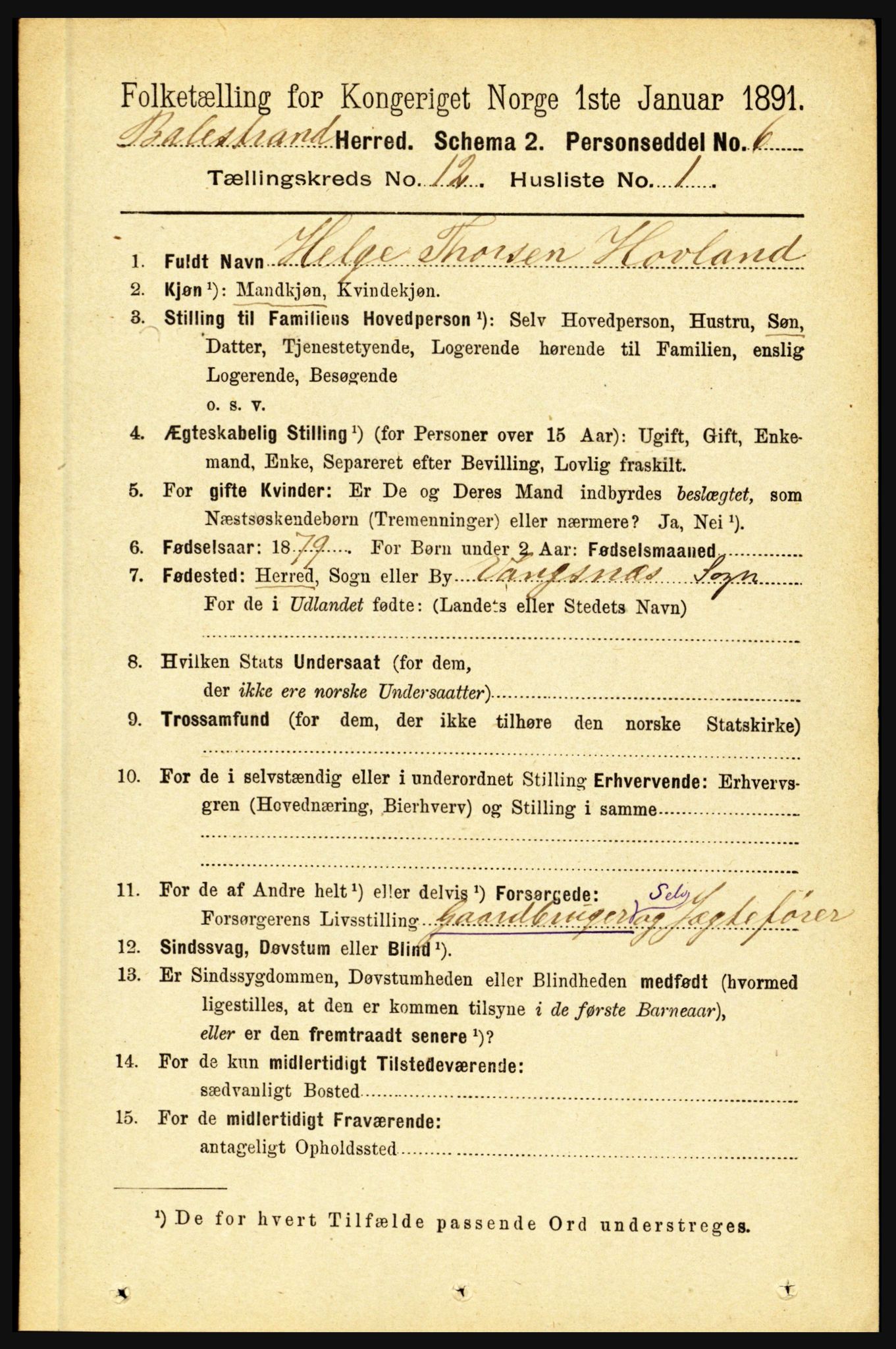 RA, 1891 census for 1418 Balestrand, 1891, p. 2788