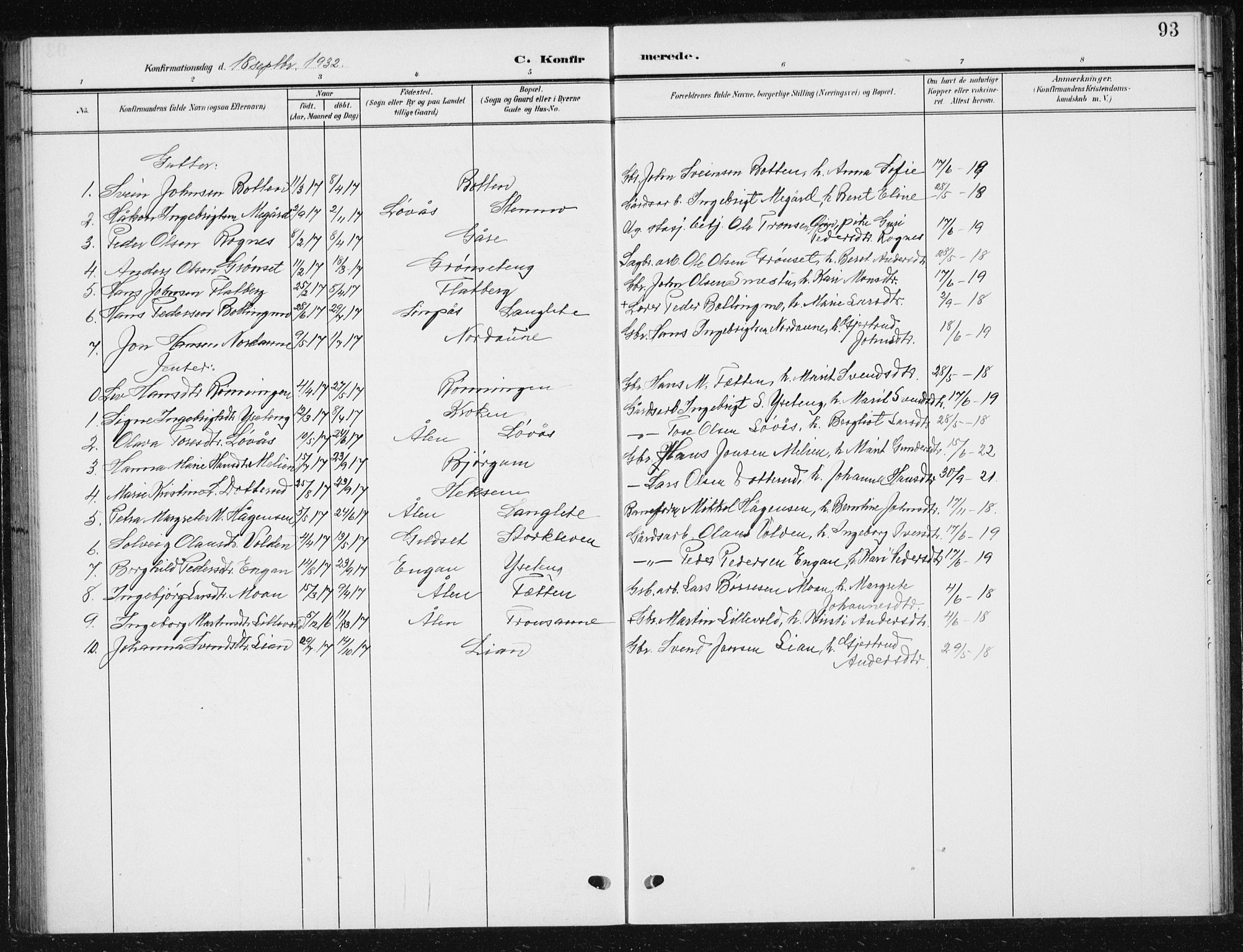 Ministerialprotokoller, klokkerbøker og fødselsregistre - Sør-Trøndelag, SAT/A-1456/685/L0979: Parish register (copy) no. 685C04, 1908-1933, p. 93