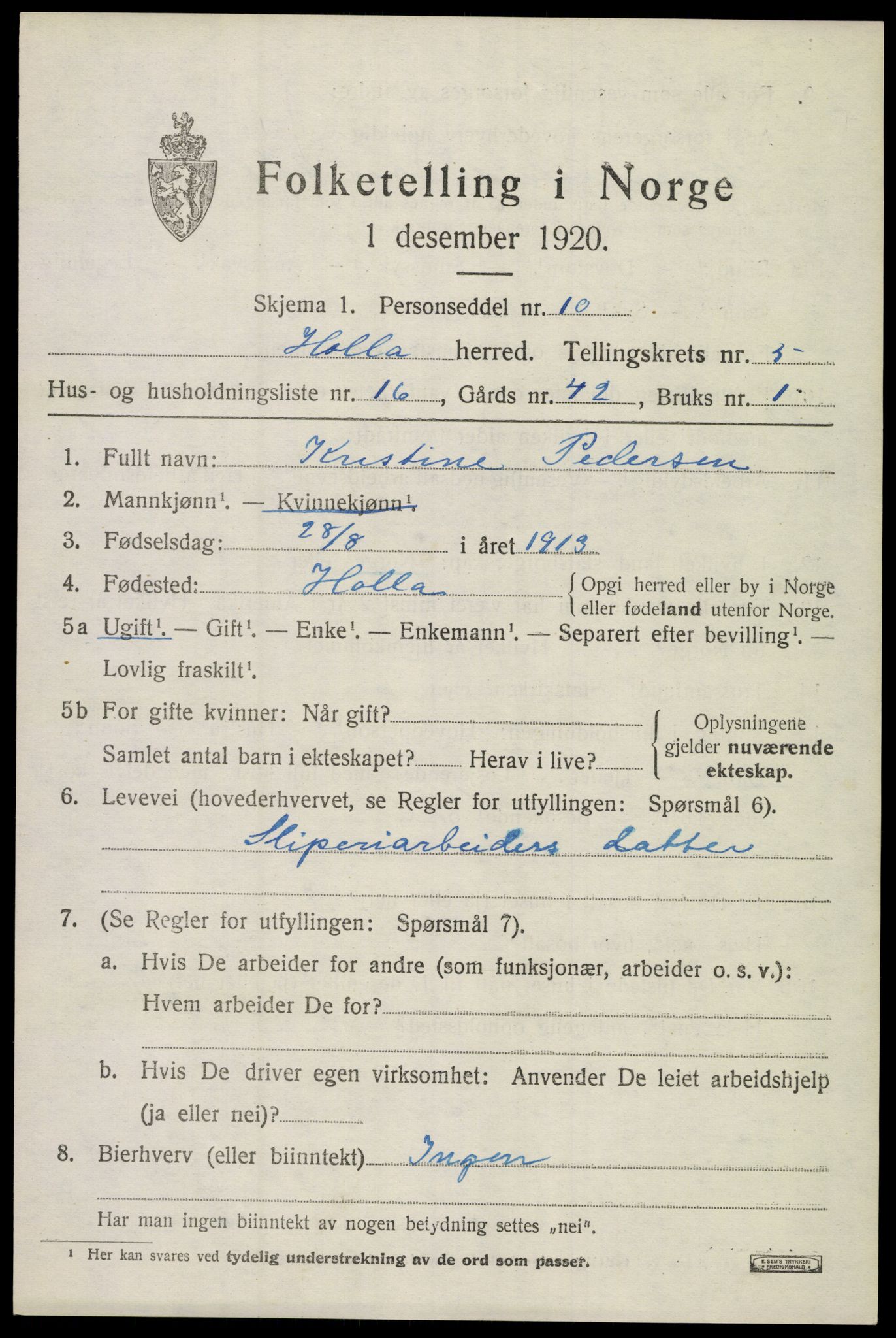 SAKO, 1920 census for Holla, 1920, p. 4299