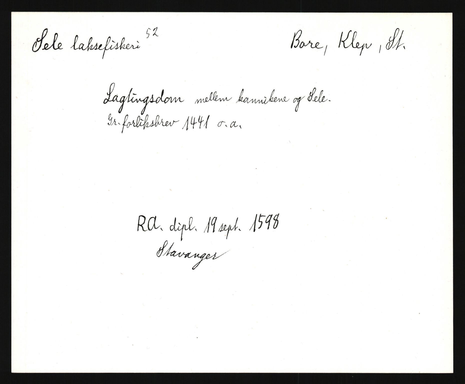 Riksarkivets diplomsamling, AV/RA-EA-5965/F35/F35e/L0027: Registreringssedler Rogaland, 1400-1700, p. 131