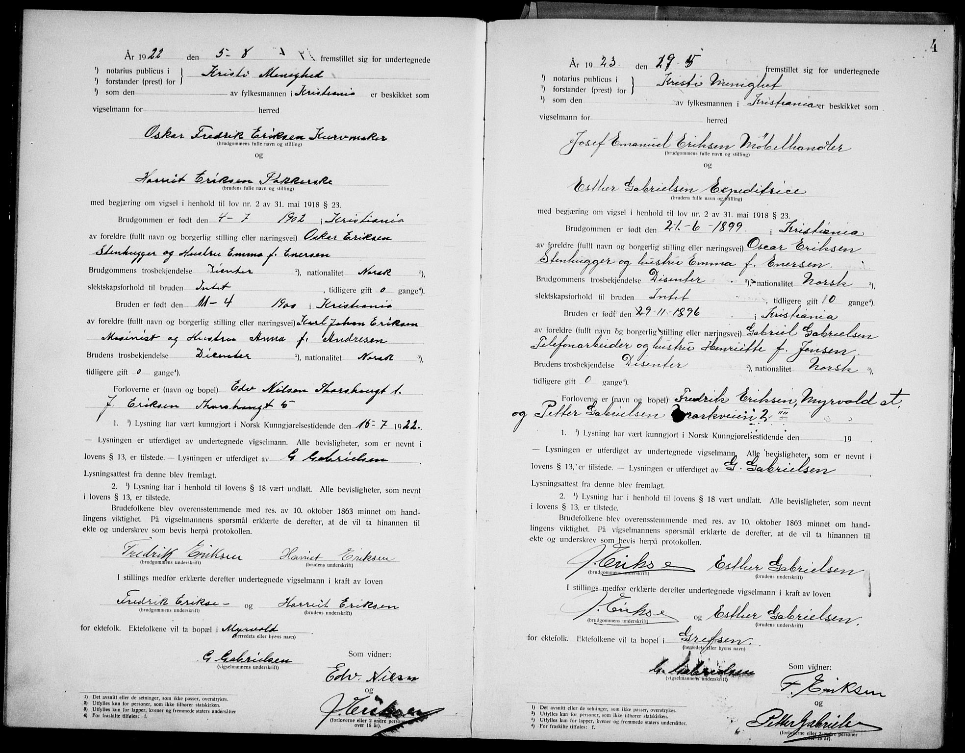Kristi menighet Oslo , SAO/PAO-0220/D/L0002: Marriage register (dissenter) no. 2, 1920-1936, p. 4