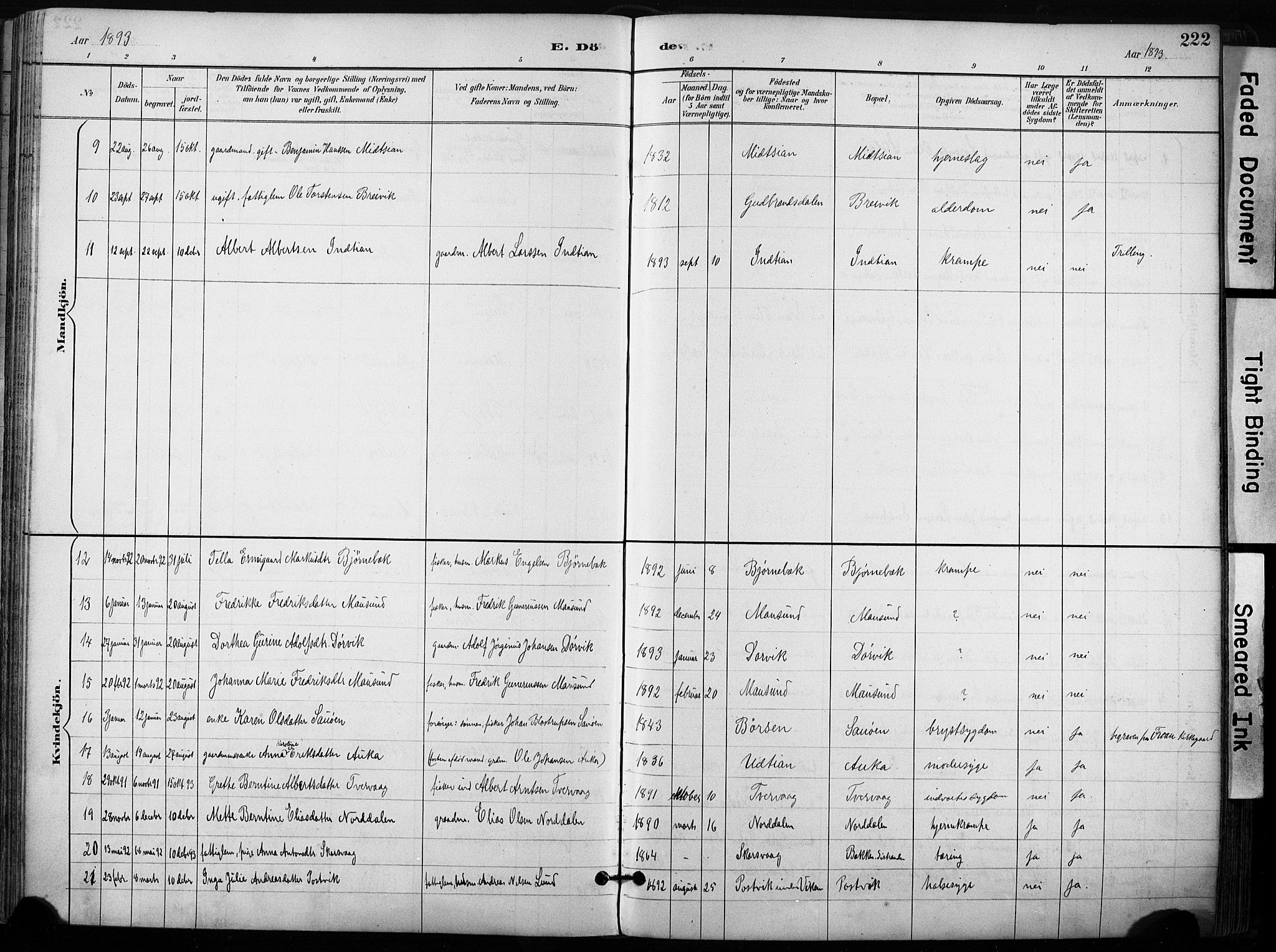 Ministerialprotokoller, klokkerbøker og fødselsregistre - Sør-Trøndelag, AV/SAT-A-1456/640/L0579: Parish register (official) no. 640A04, 1889-1902, p. 222