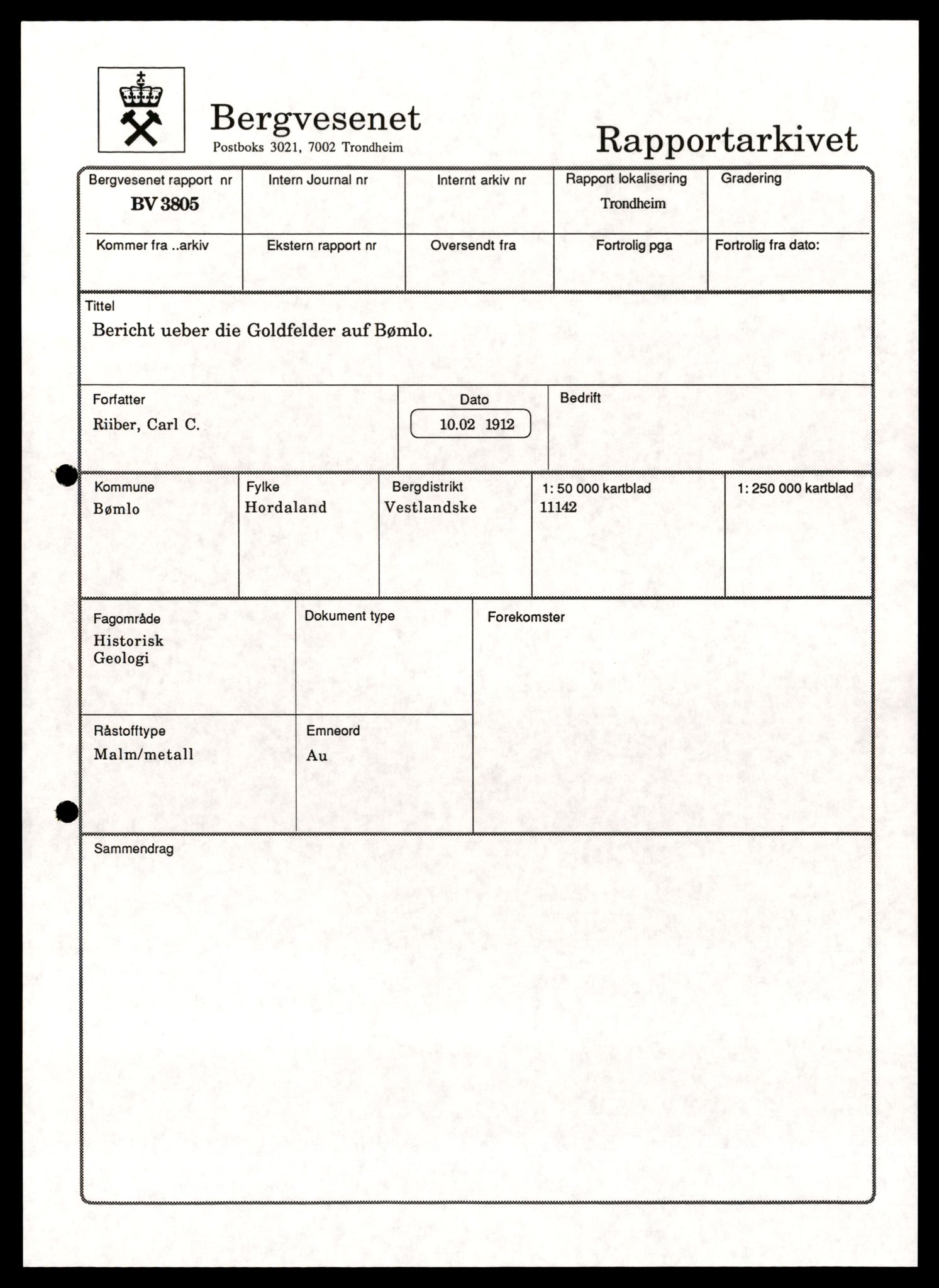 Direktoratet for mineralforvaltning , AV/SAT-A-1562/F/L0433: Rapporter, 1912-1986, p. 641