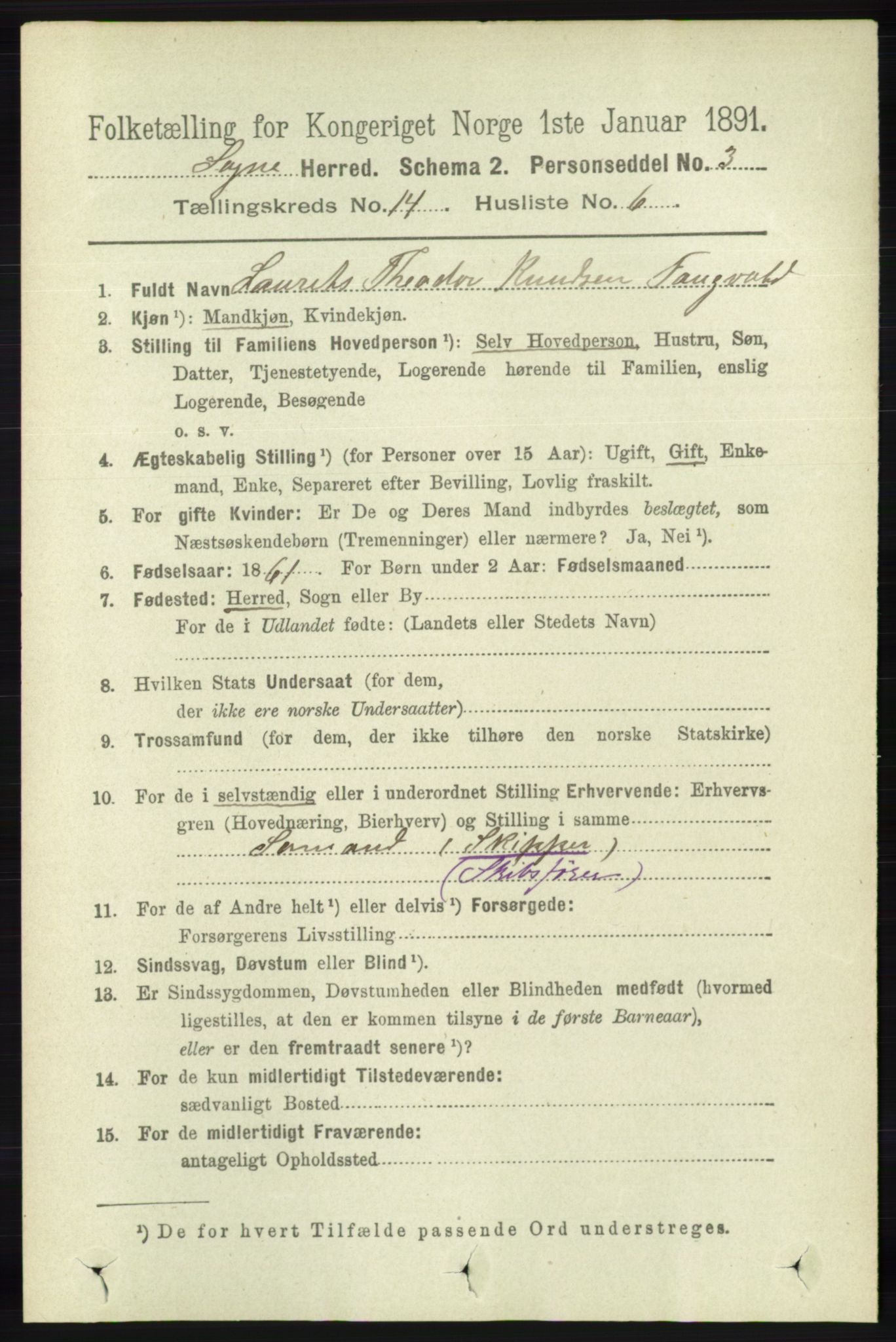 RA, 1891 census for 1018 Søgne, 1891, p. 3433