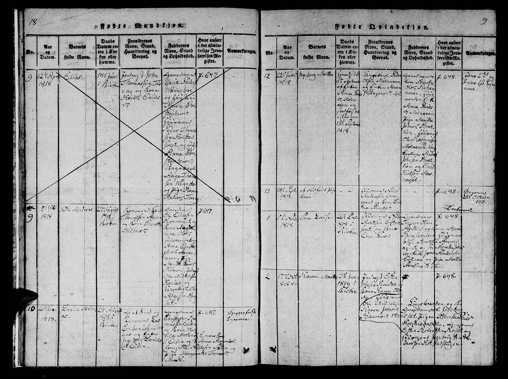 Ministerialprotokoller, klokkerbøker og fødselsregistre - Nord-Trøndelag, SAT/A-1458/742/L0411: Parish register (copy) no. 742C02, 1817-1825, p. 18-19