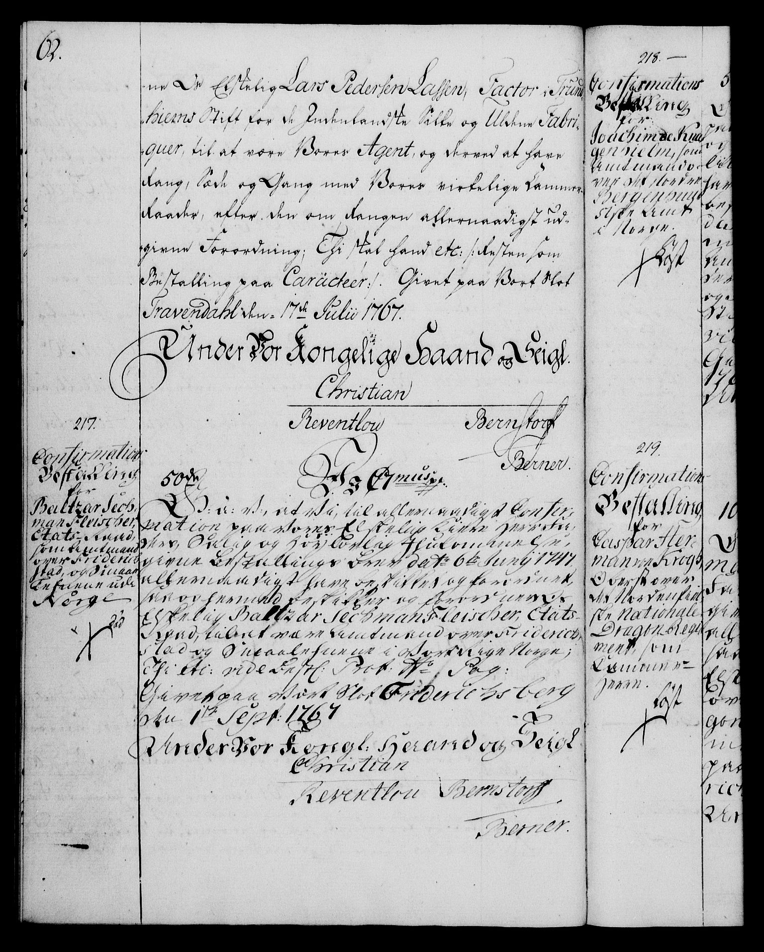 Rentekammeret, Kammerkanselliet, RA/EA-3111/G/Gg/Ggg/L0003: Norsk konfirmasjonsbestallingsprotokoll med register (merket RK 53.33), 1766-1772, p. 62