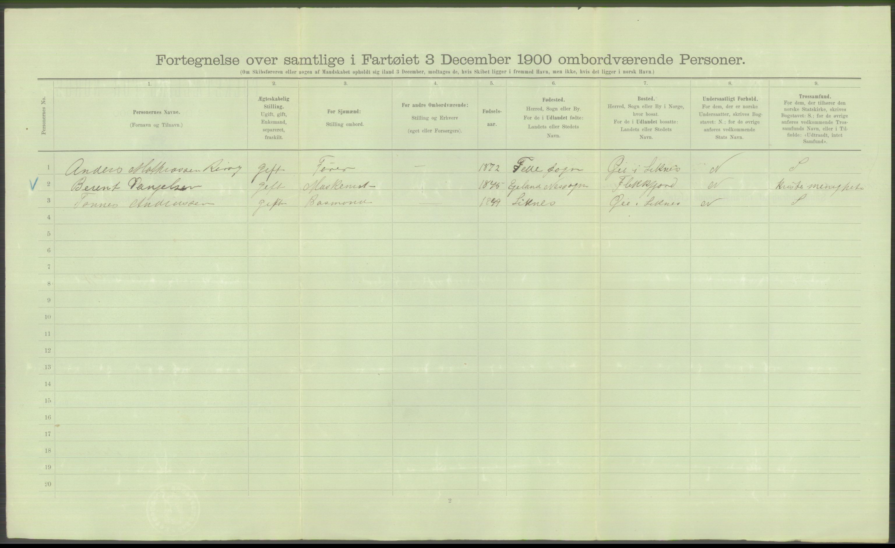 RA, 1900 Census - ship lists from ships in Norwegian harbours, harbours abroad and at sea, 1900, p. 828