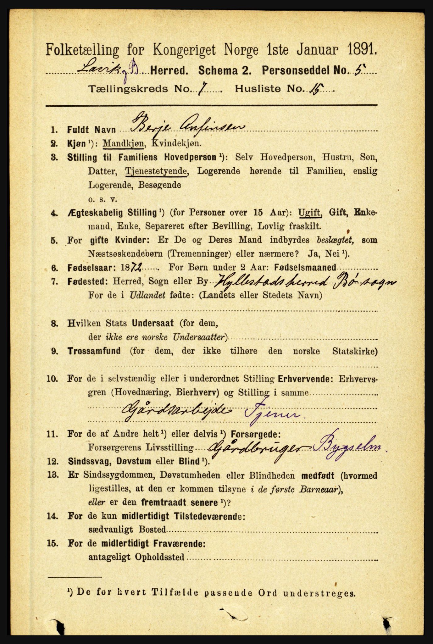 RA, 1891 census for 1415 Lavik og Brekke, 1891, p. 1458