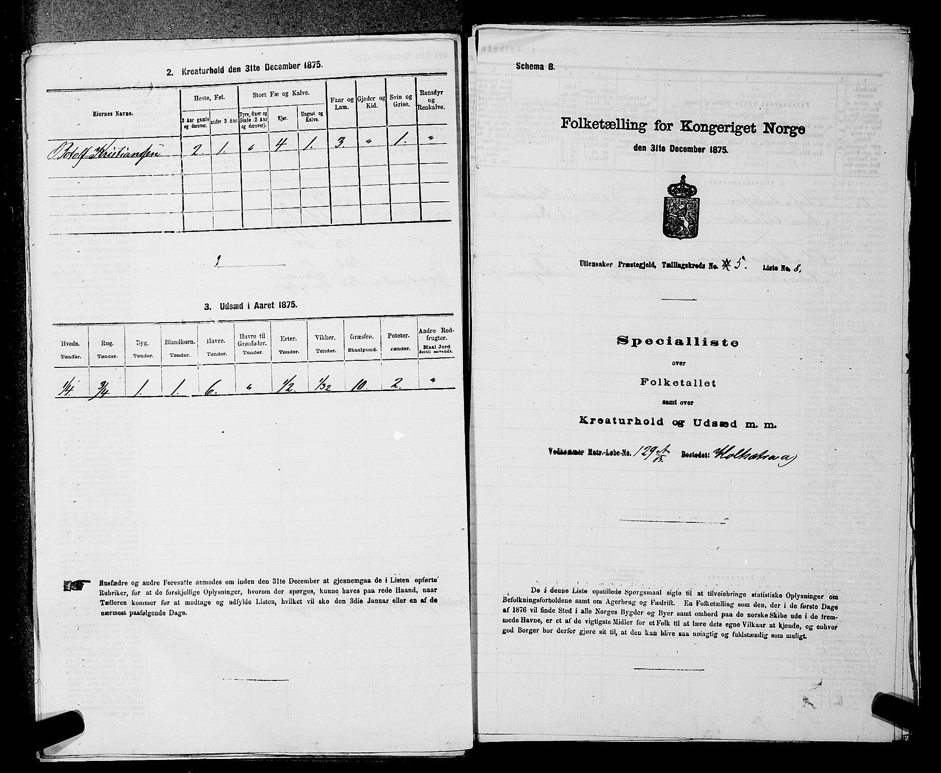 RA, 1875 census for 0235P Ullensaker, 1875, p. 661