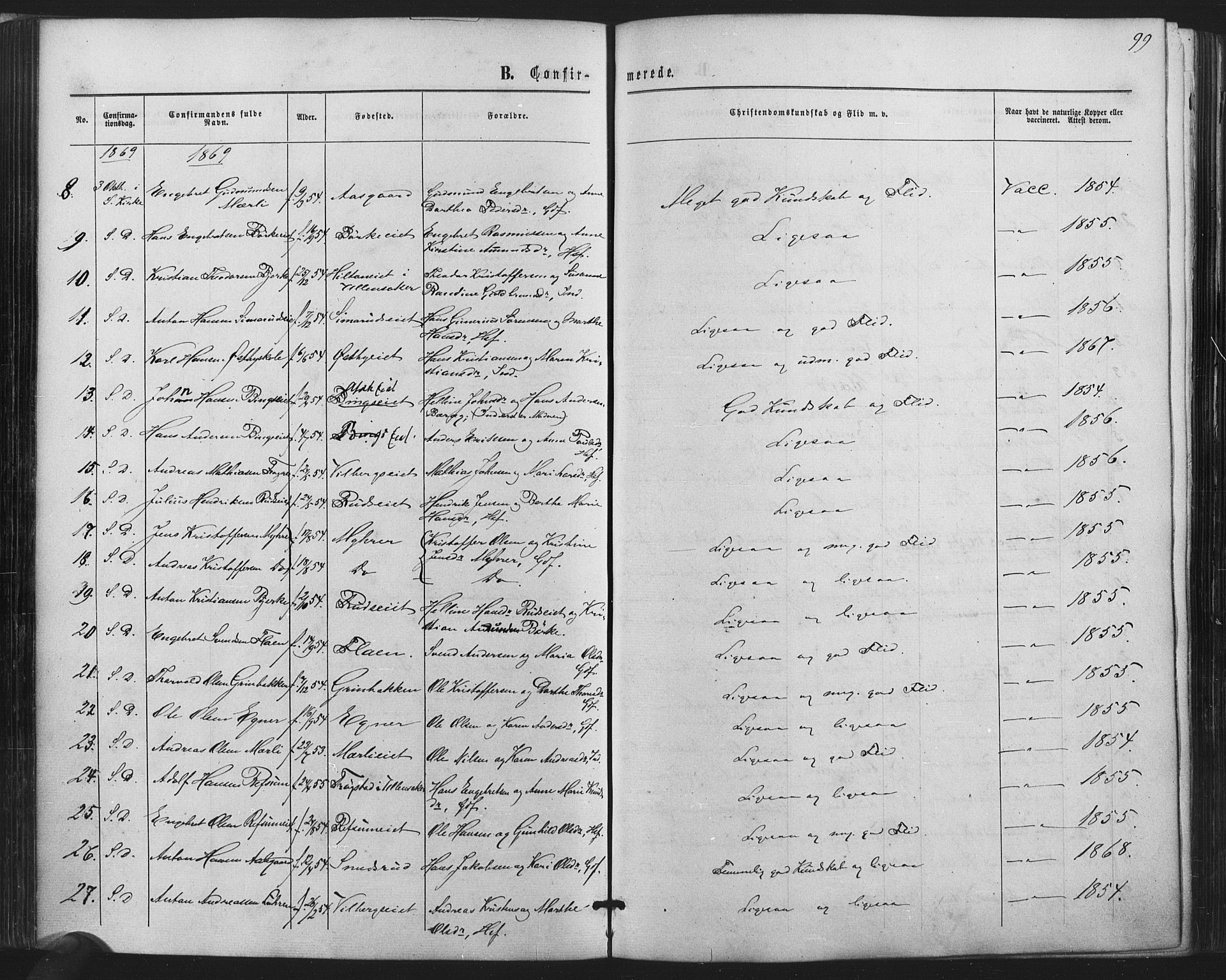 Sørum prestekontor Kirkebøker, AV/SAO-A-10303/F/Fa/L0006: Parish register (official) no. I 6, 1864-1877, p. 99