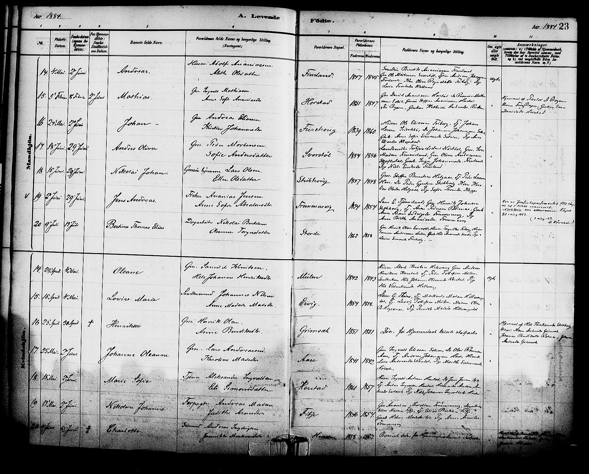 Førde sokneprestembete, SAB/A-79901/H/Haa/Haad/L0001: Parish register (official) no. D 1, 1881-1898, p. 23