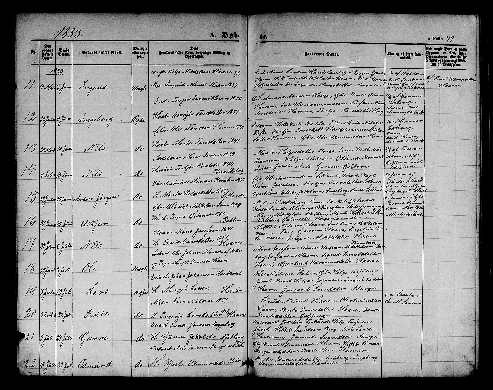 Røldal sokneprestembete, SAB/A-100247: Parish register (copy) no. A 2, 1861-1886, p. 49