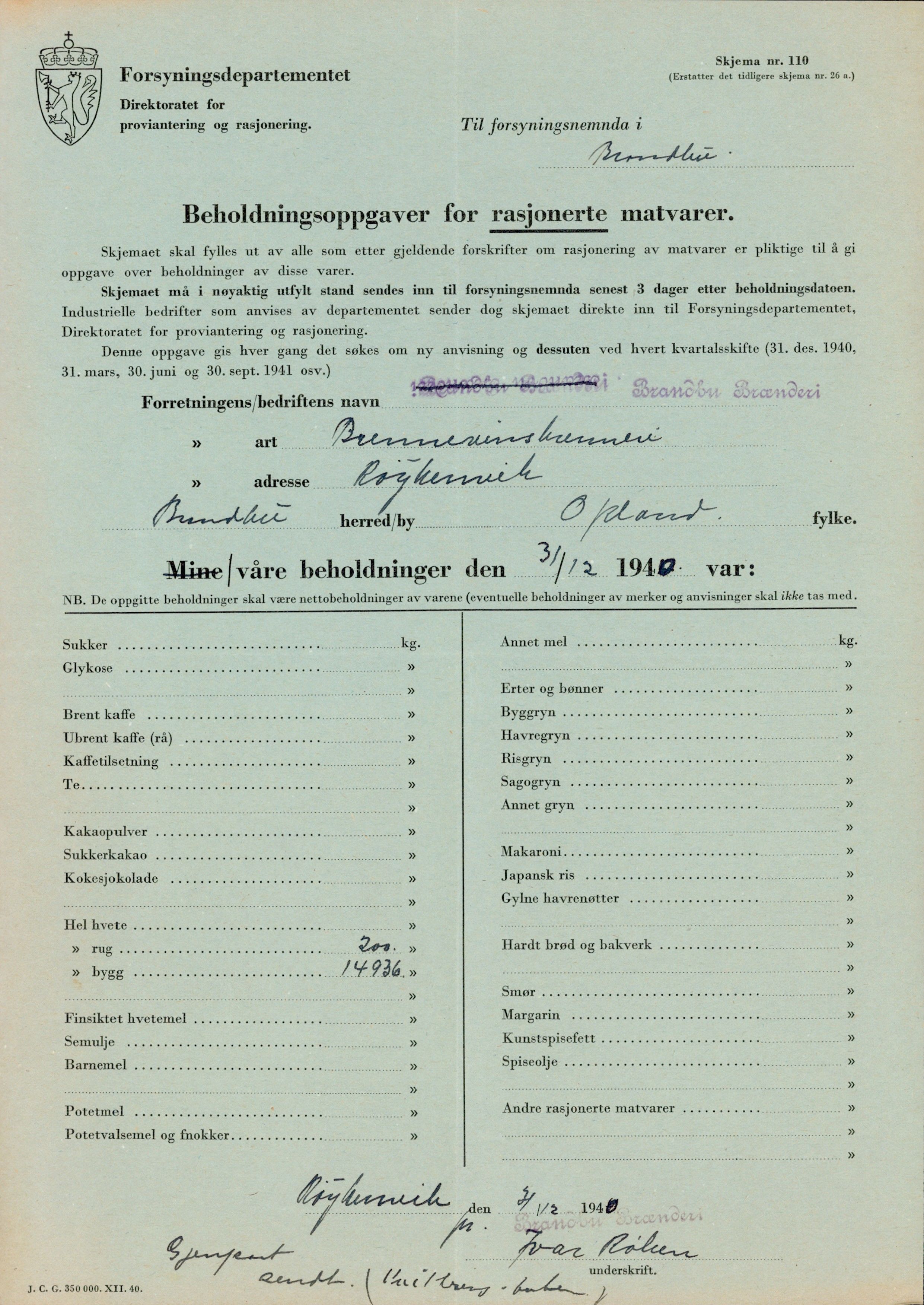Hadeland Brenneri, OARM/H-A-00353/D/Db/0009 / Saksarkiv, 1940-1945