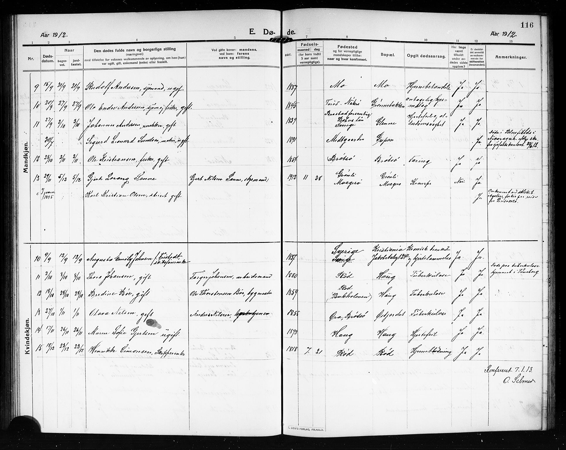 Tjøme kirkebøker, AV/SAKO-A-328/G/Ga/L0002: Parish register (copy) no. I 2, 1911-1920, p. 116