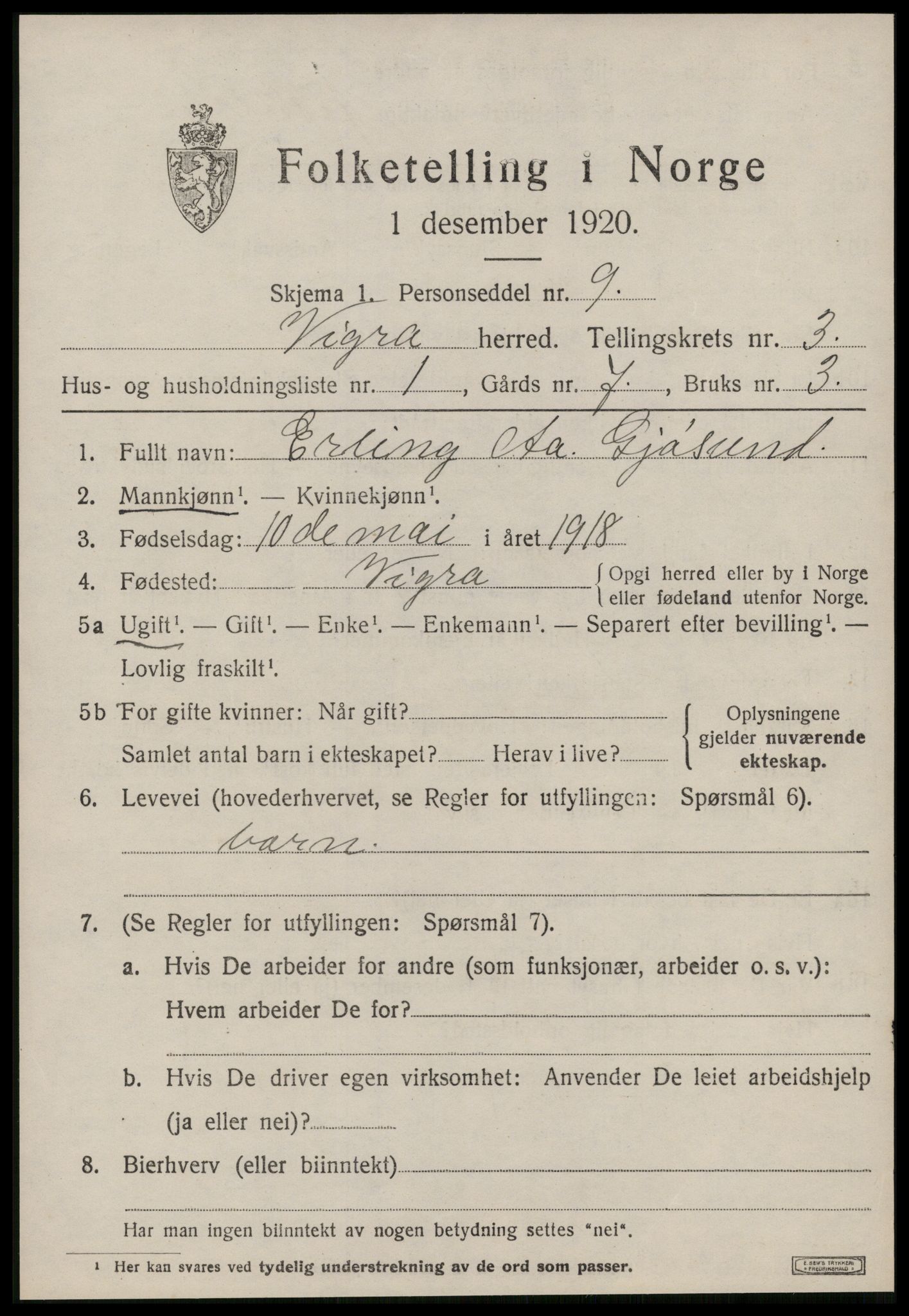 SAT, 1920 census for Vigra, 1920, p. 1266