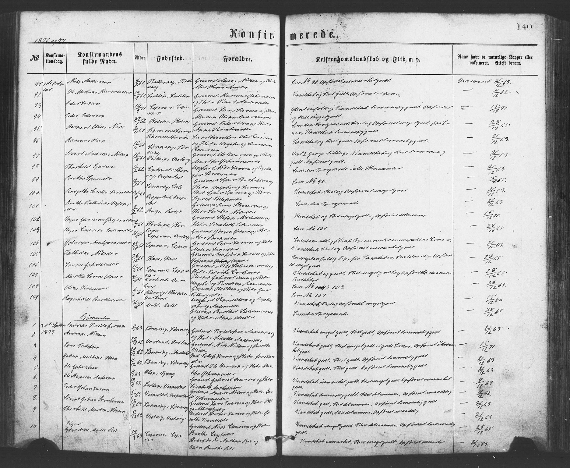 Finnås sokneprestembete, SAB/A-99925/H/Ha/Haa/Haaa/L0009: Parish register (official) no. A 9, 1873-1881, p. 140