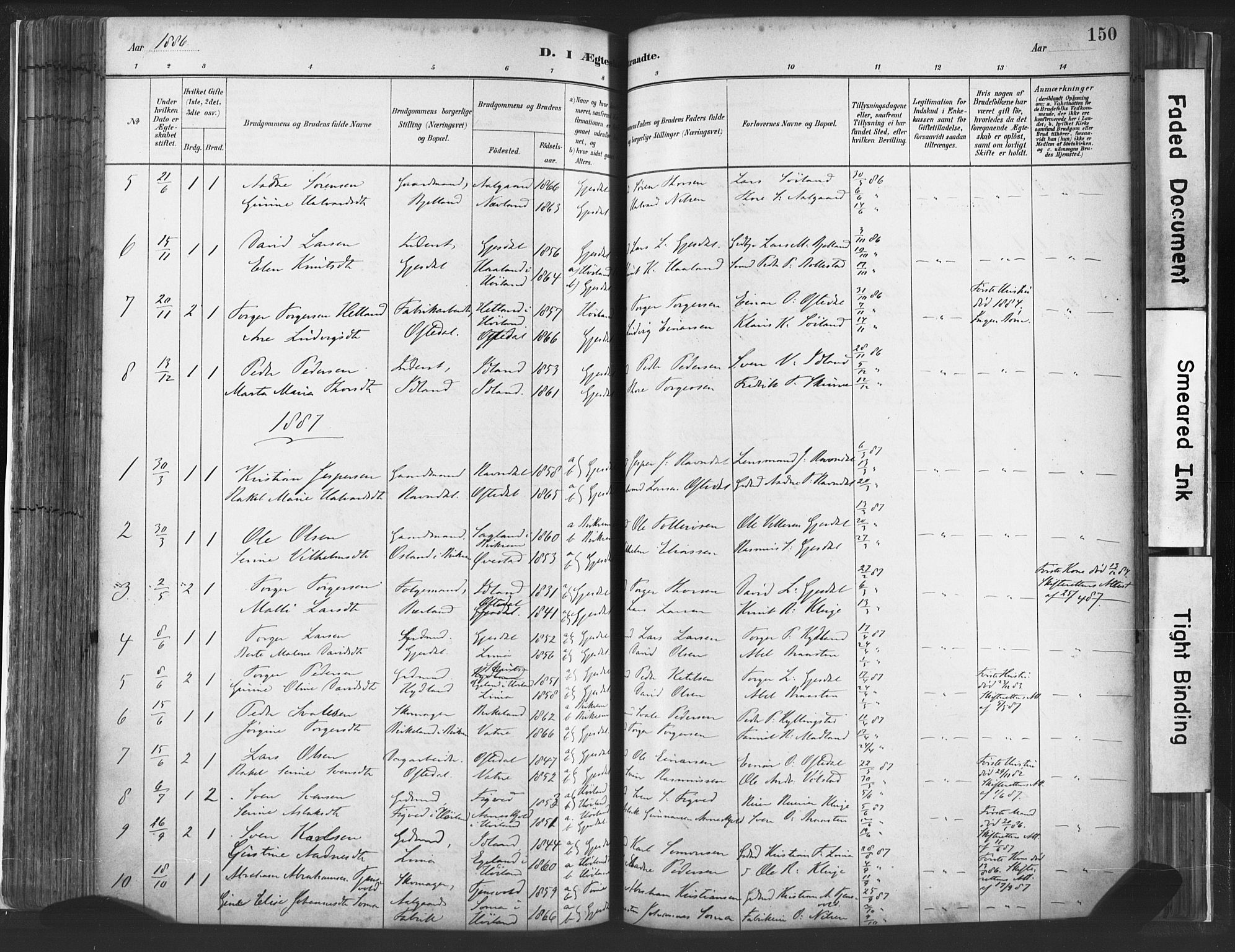 Lye sokneprestkontor, SAST/A-101794/001/30BA/L0010: Parish register (official) no. A 10, 1881-1896, p. 150