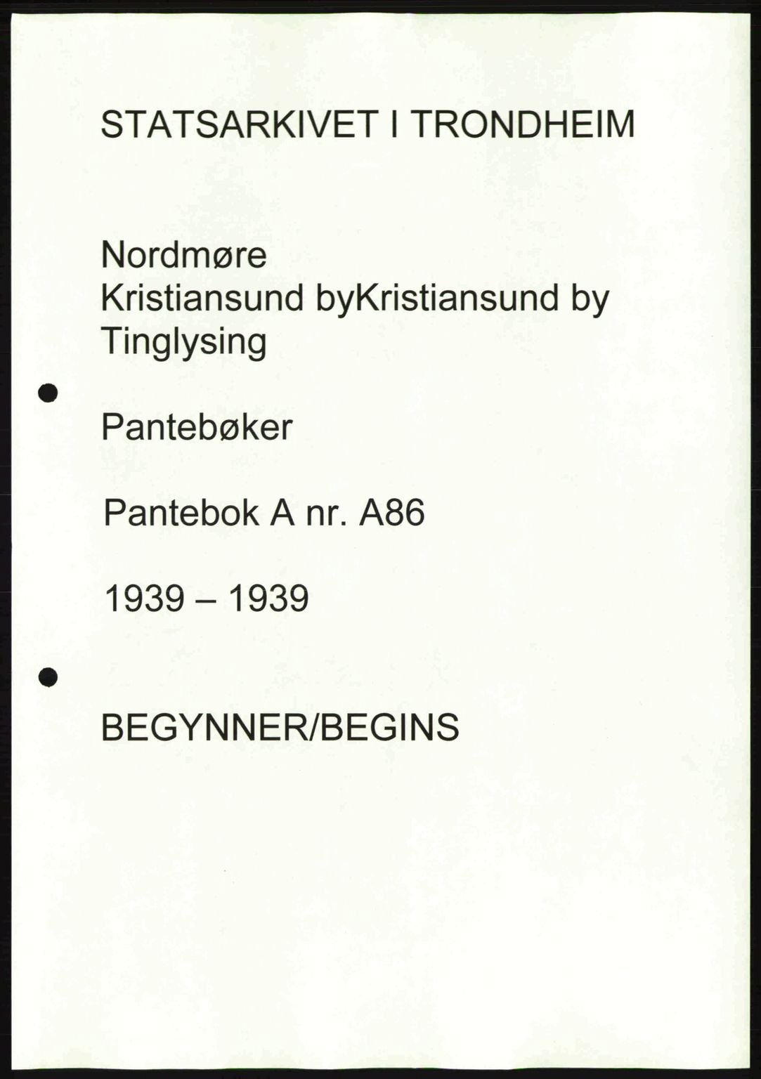 Nordmøre sorenskriveri, AV/SAT-A-4132/1/2/2Ca: Mortgage book no. A86, 1939-1939