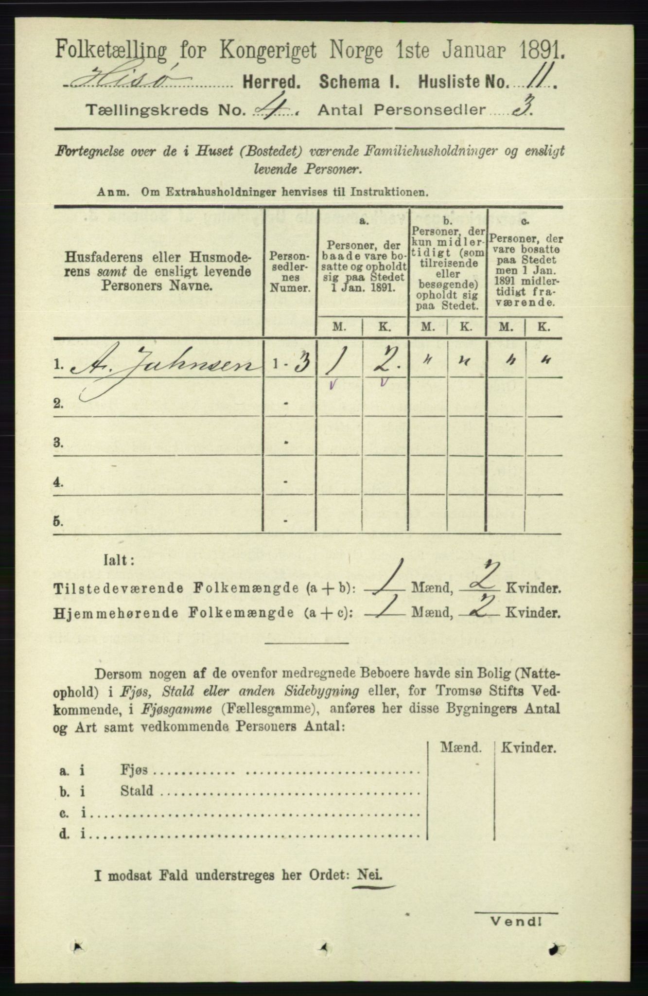 RA, 1891 census for 0922 Hisøy, 1891, p. 3240