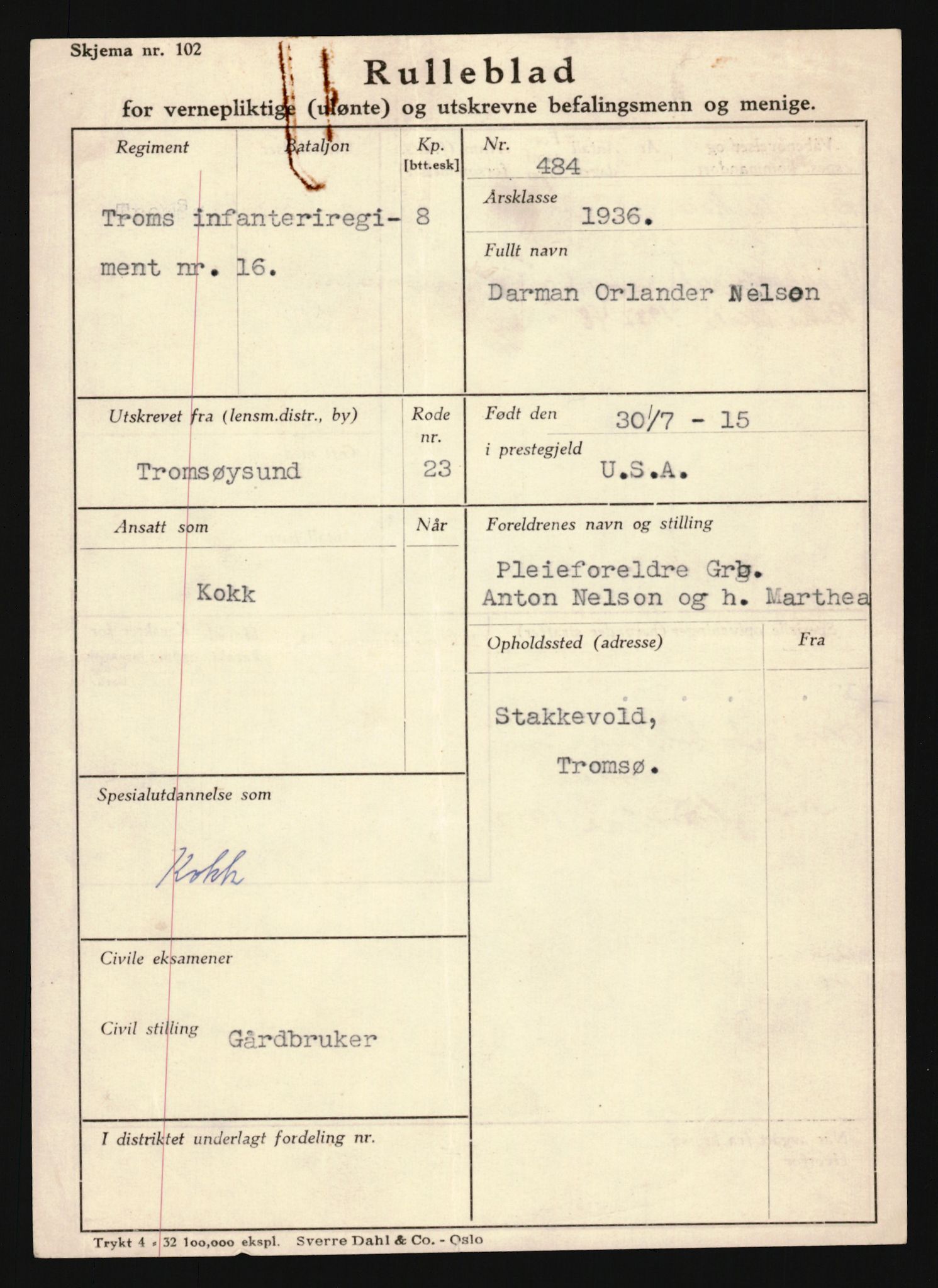 Forsvaret, Troms infanteriregiment nr. 16, AV/RA-RAFA-3146/P/Pa/L0020: Rulleblad for regimentets menige mannskaper, årsklasse 1936, 1936, p. 929