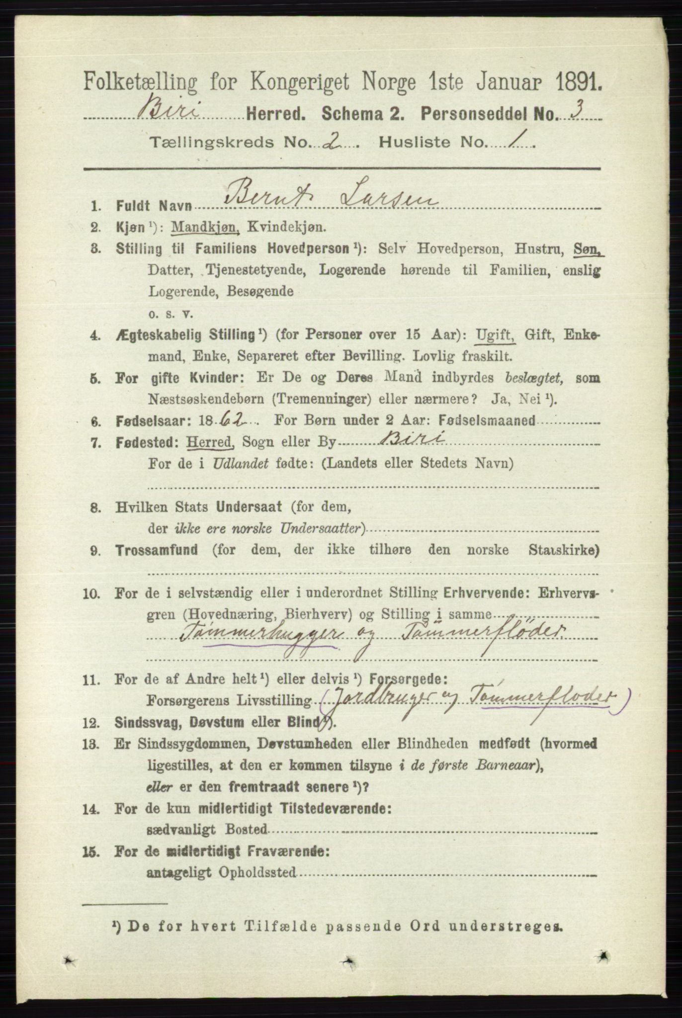 RA, 1891 census for 0525 Biri, 1891, p. 526