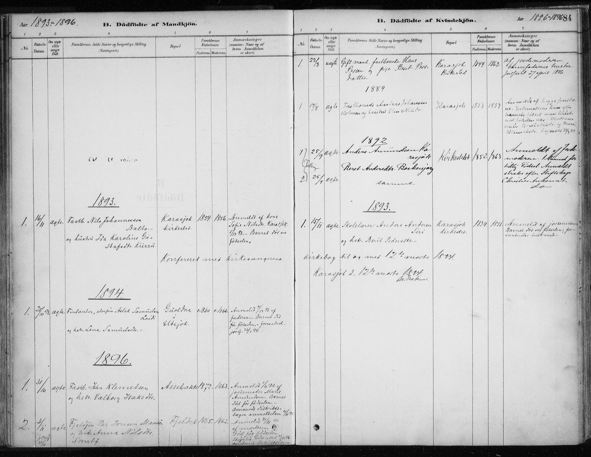 Karasjok sokneprestkontor, SATØ/S-1352/H/Ha/L0002kirke: Parish register (official) no. 2, 1885-1906, p. 84